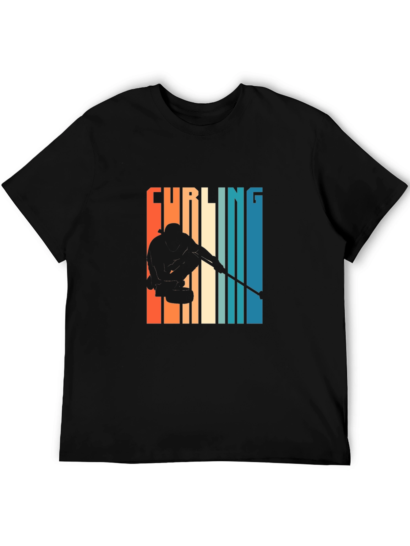 Curling Silhouette Graphic Tee - Retro Style