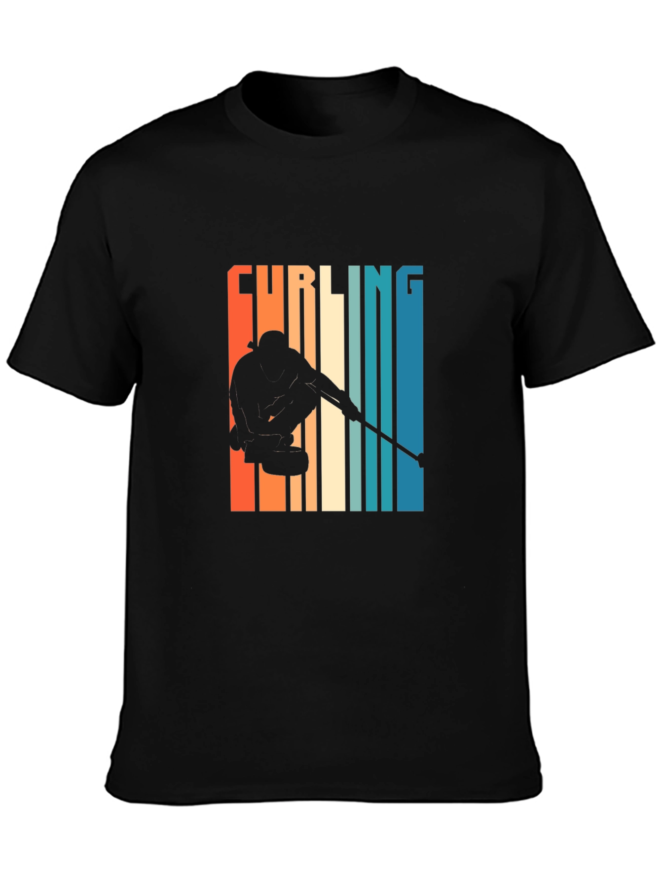 Curling Silhouette Graphic Tee - Retro Style