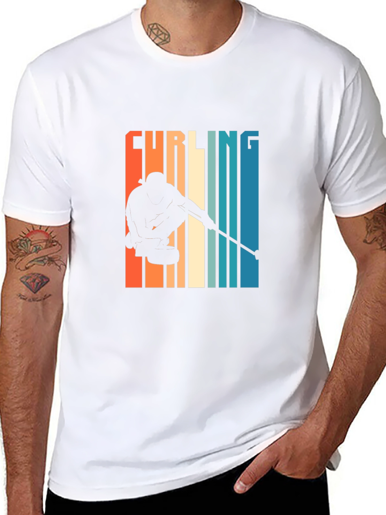 Curling Silhouette Graphic Tee - Retro Style