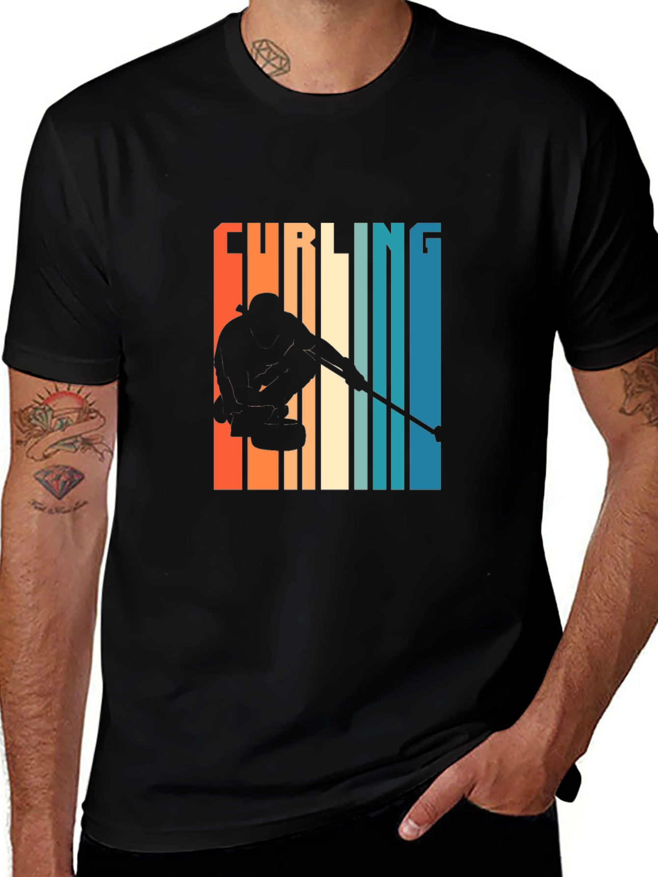 Curling Silhouette Graphic Tee - Retro Style