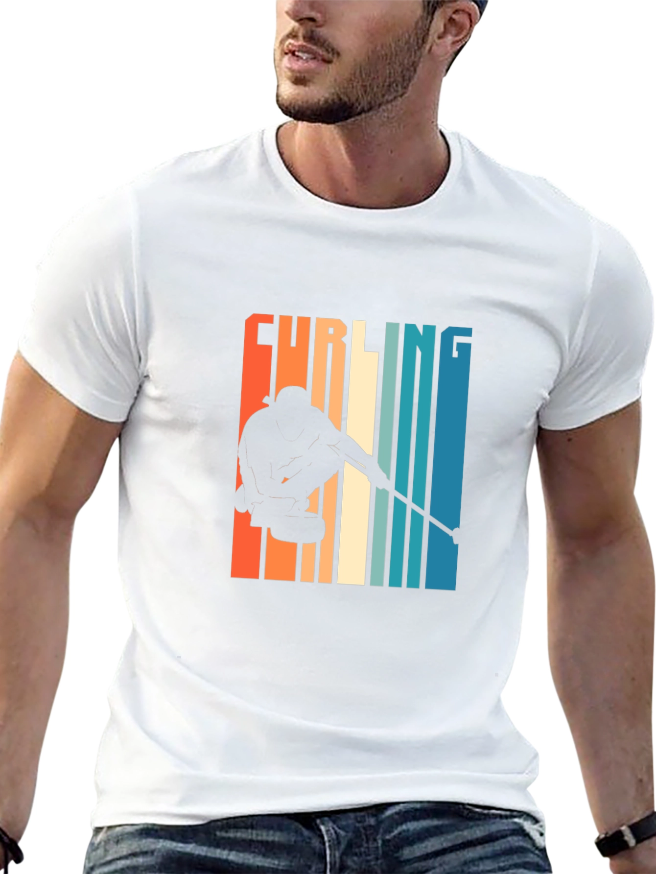 Curling Silhouette Graphic Tee - Retro Style