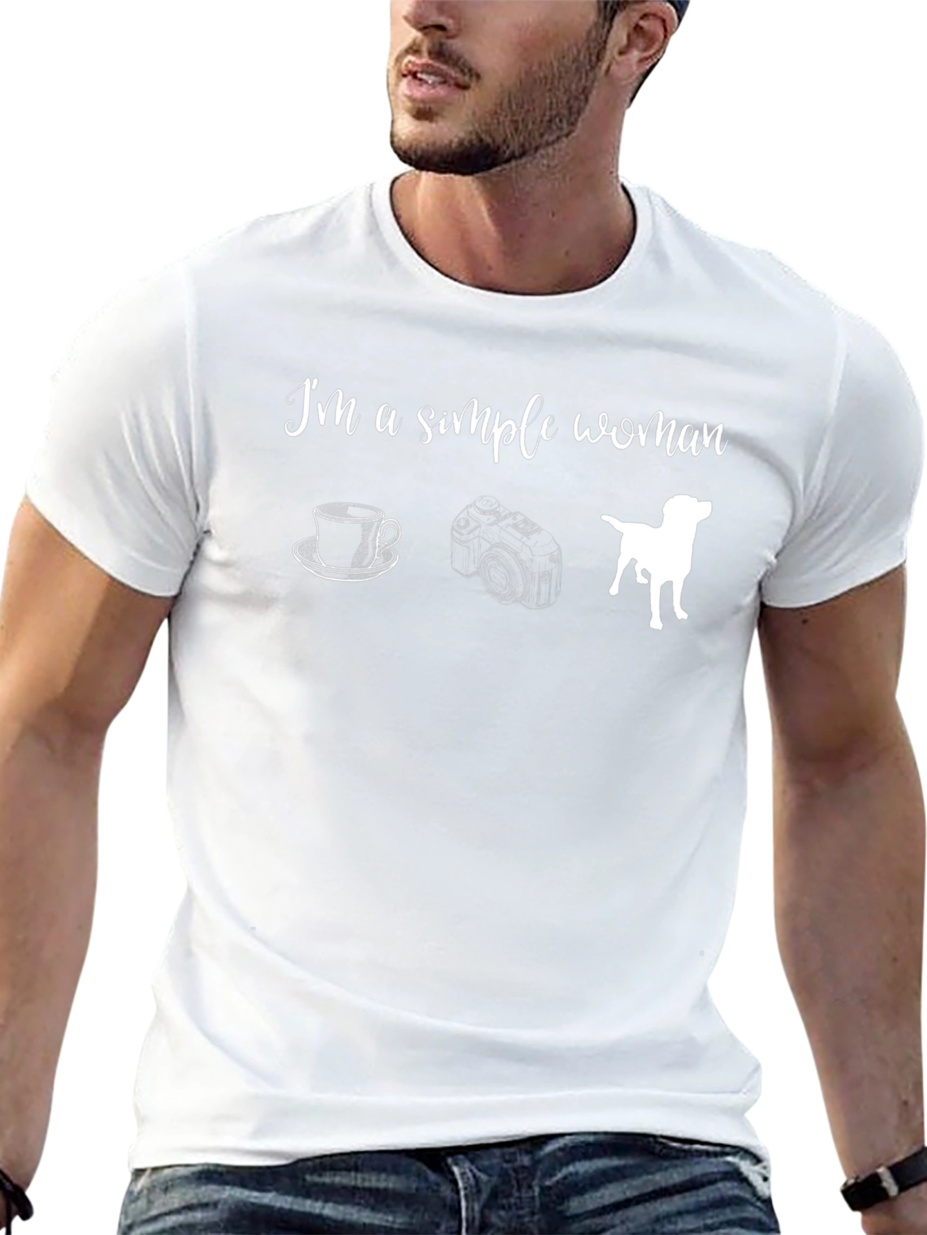 Simple Woman Black Graphic T-Shirt - Coffee Camera Dog
