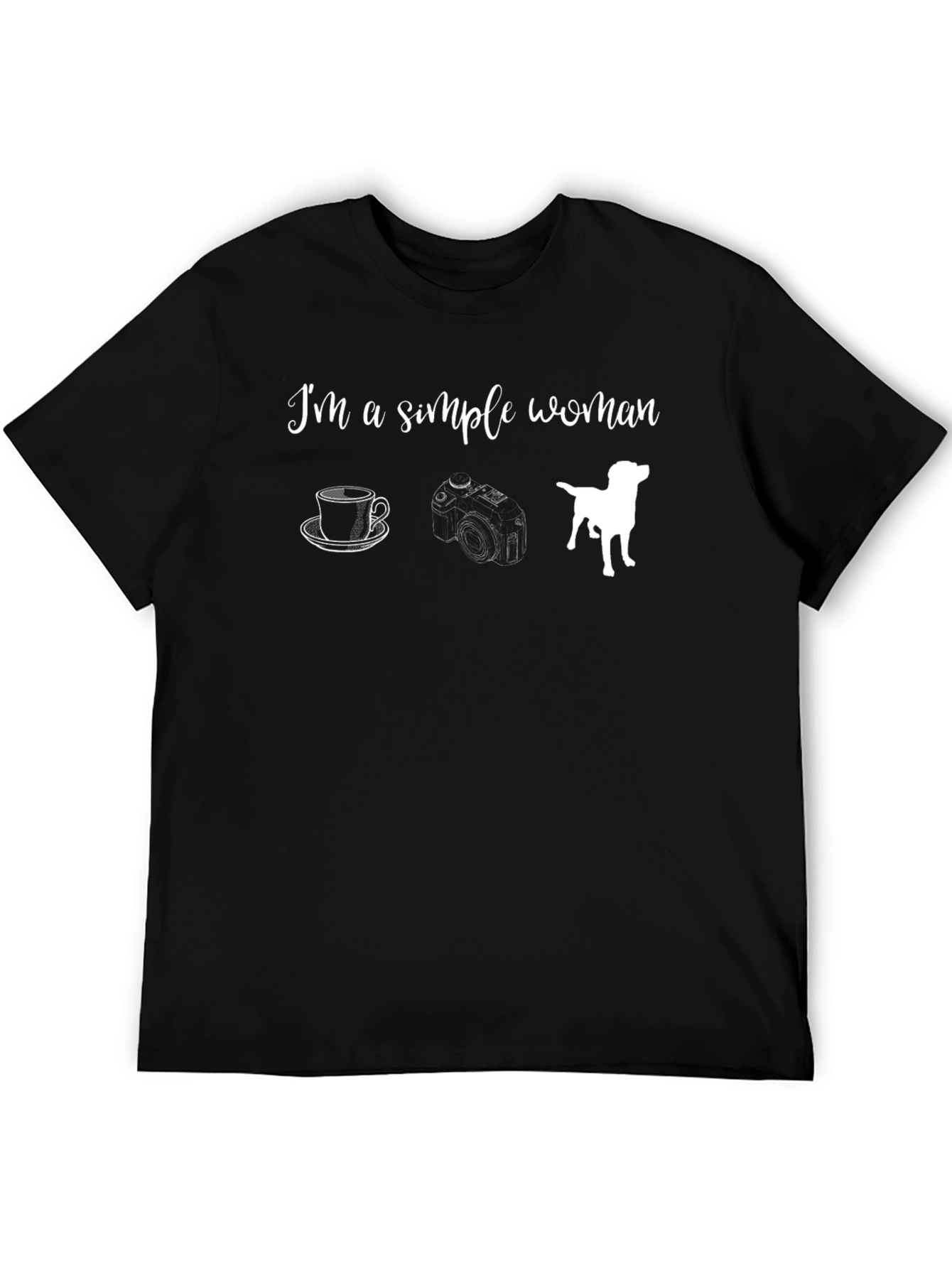 Simple Woman Black Graphic T-Shirt - Coffee Camera Dog