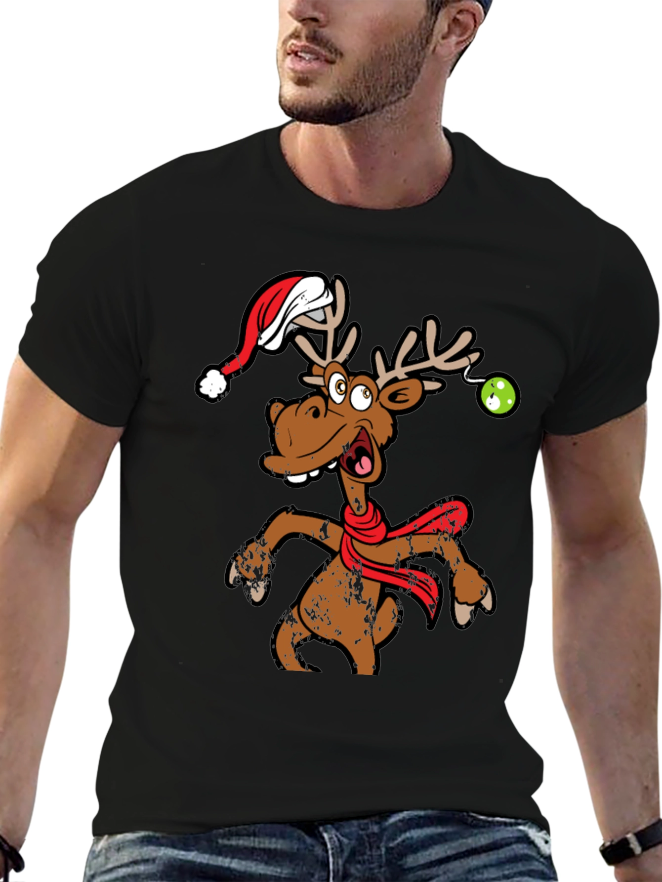 Funny Christmas Reindeer Graphic T-Shirt