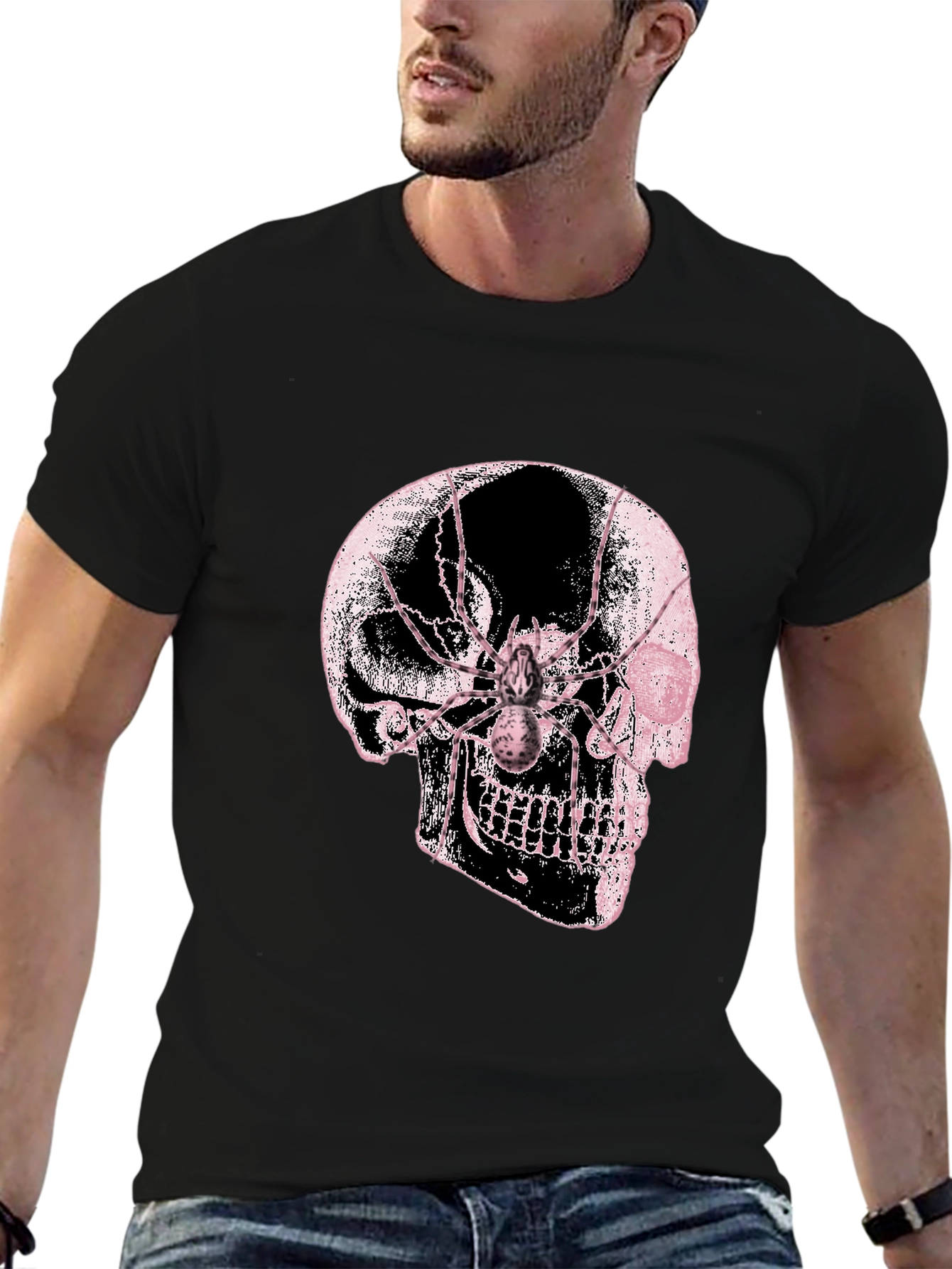 Skull & Spider Graphic Tee - Black Cotton Blend