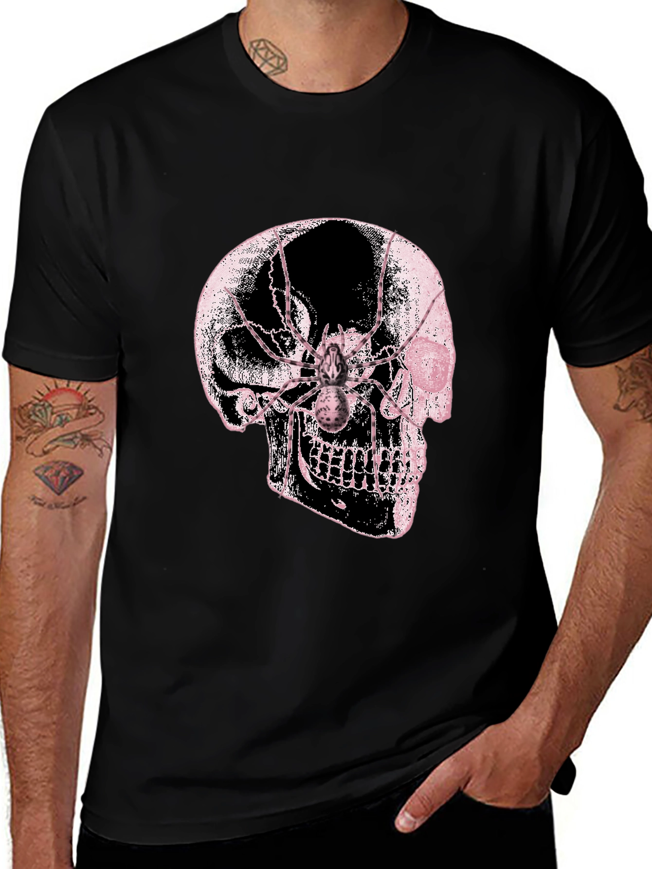 Skull & Spider Graphic Tee - Black Cotton Blend