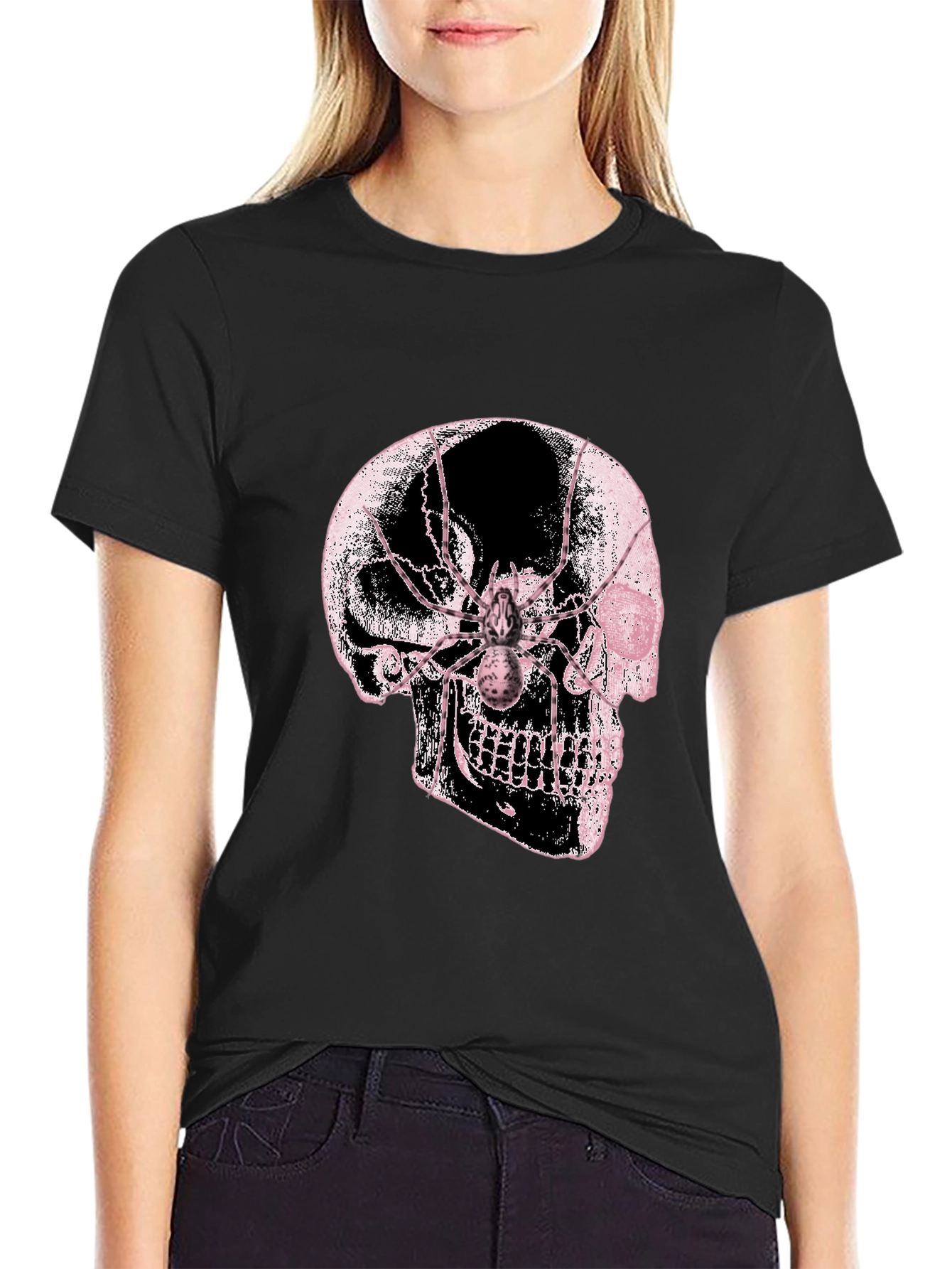 Skull & Spider Graphic Tee - Black Cotton Blend