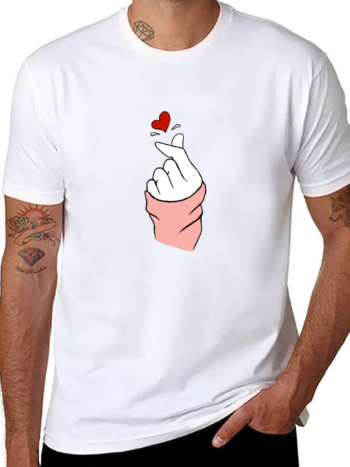 Heart Finger Gesture Black T-Shirt