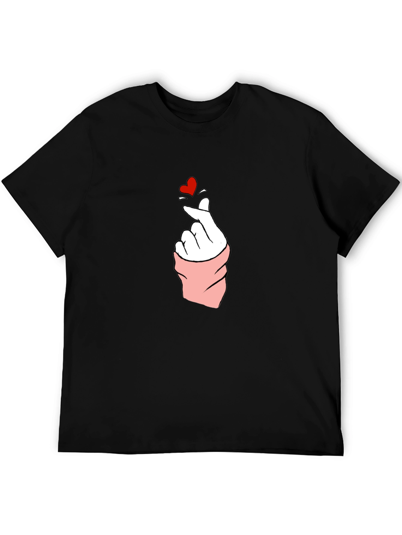 Heart Finger Gesture Black T-Shirt
