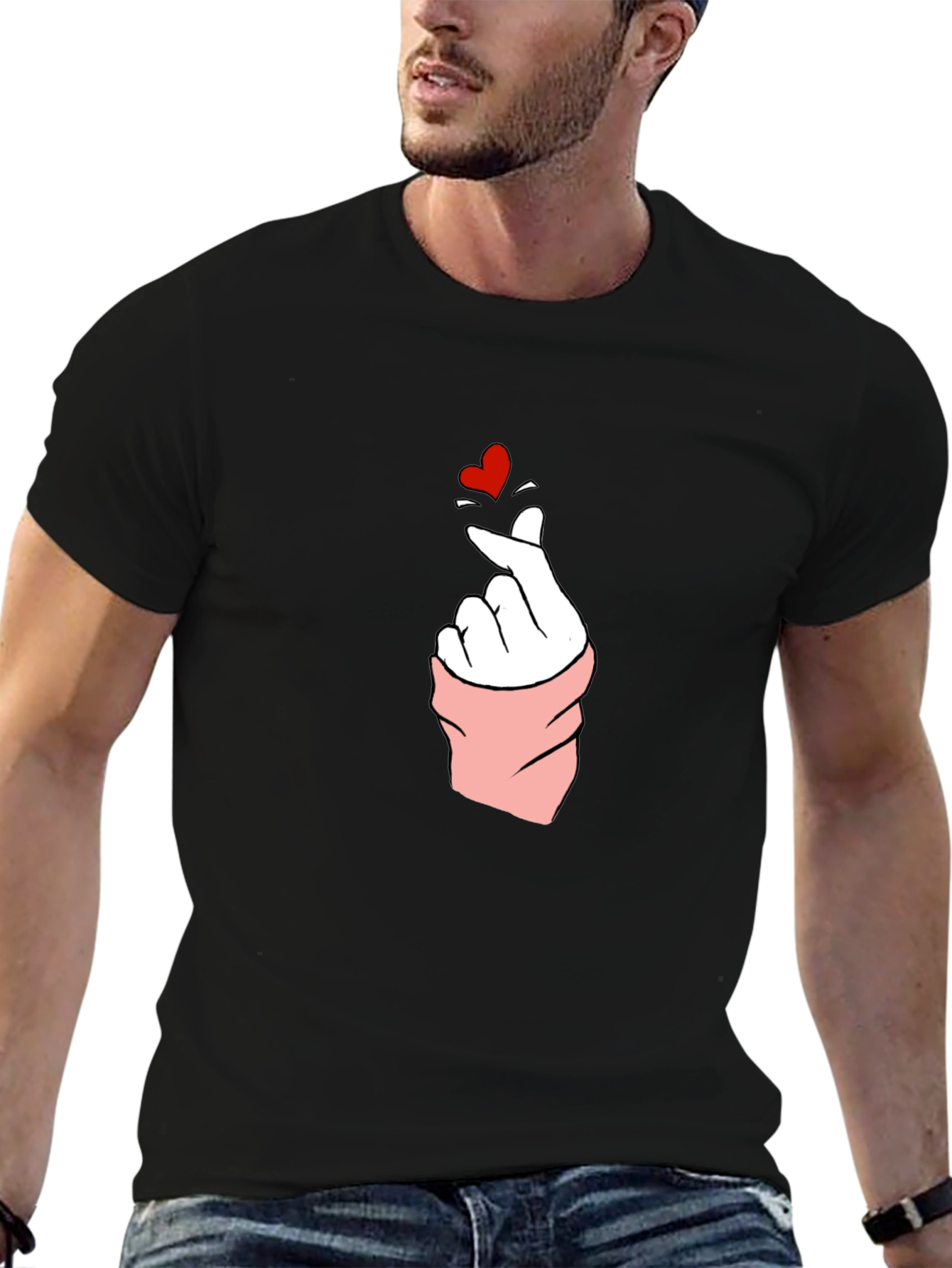 Heart Finger Gesture Black T-Shirt