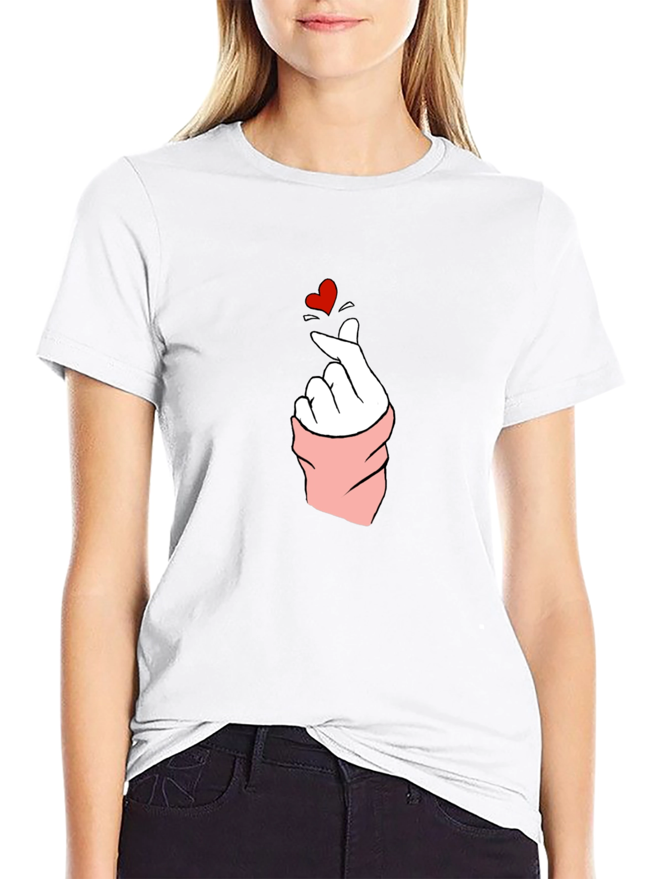 Heart Finger Gesture Black T-Shirt