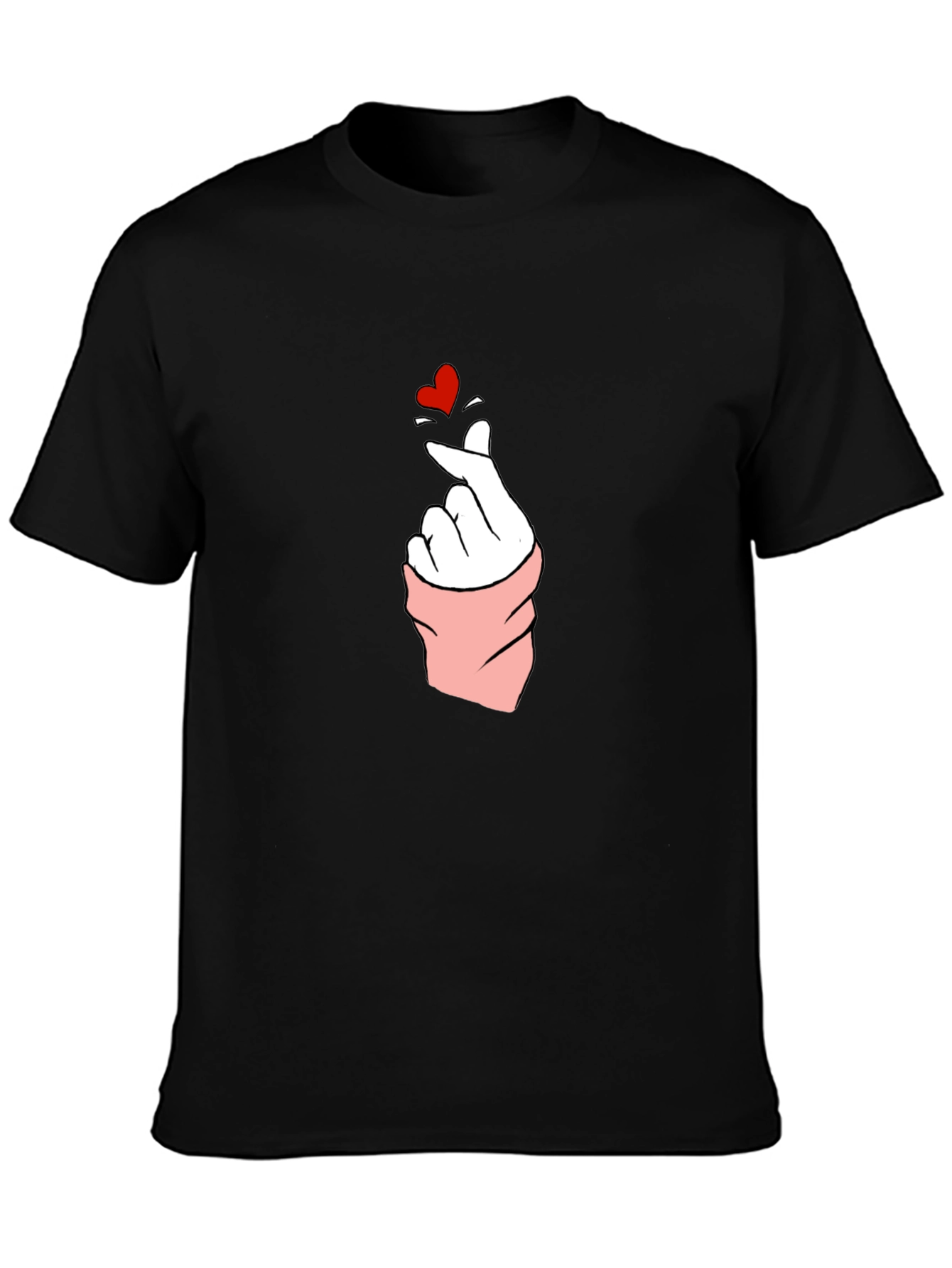 Heart Finger Gesture Black T-Shirt