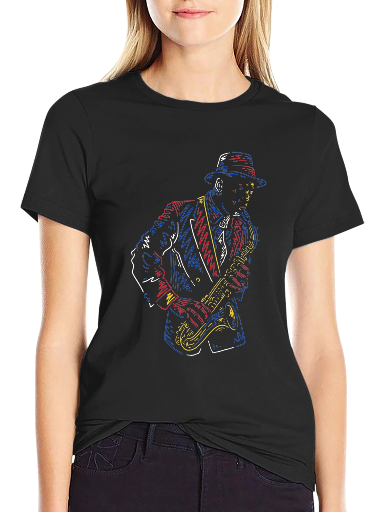 Jazz Saxophone Player Black T-Shirt