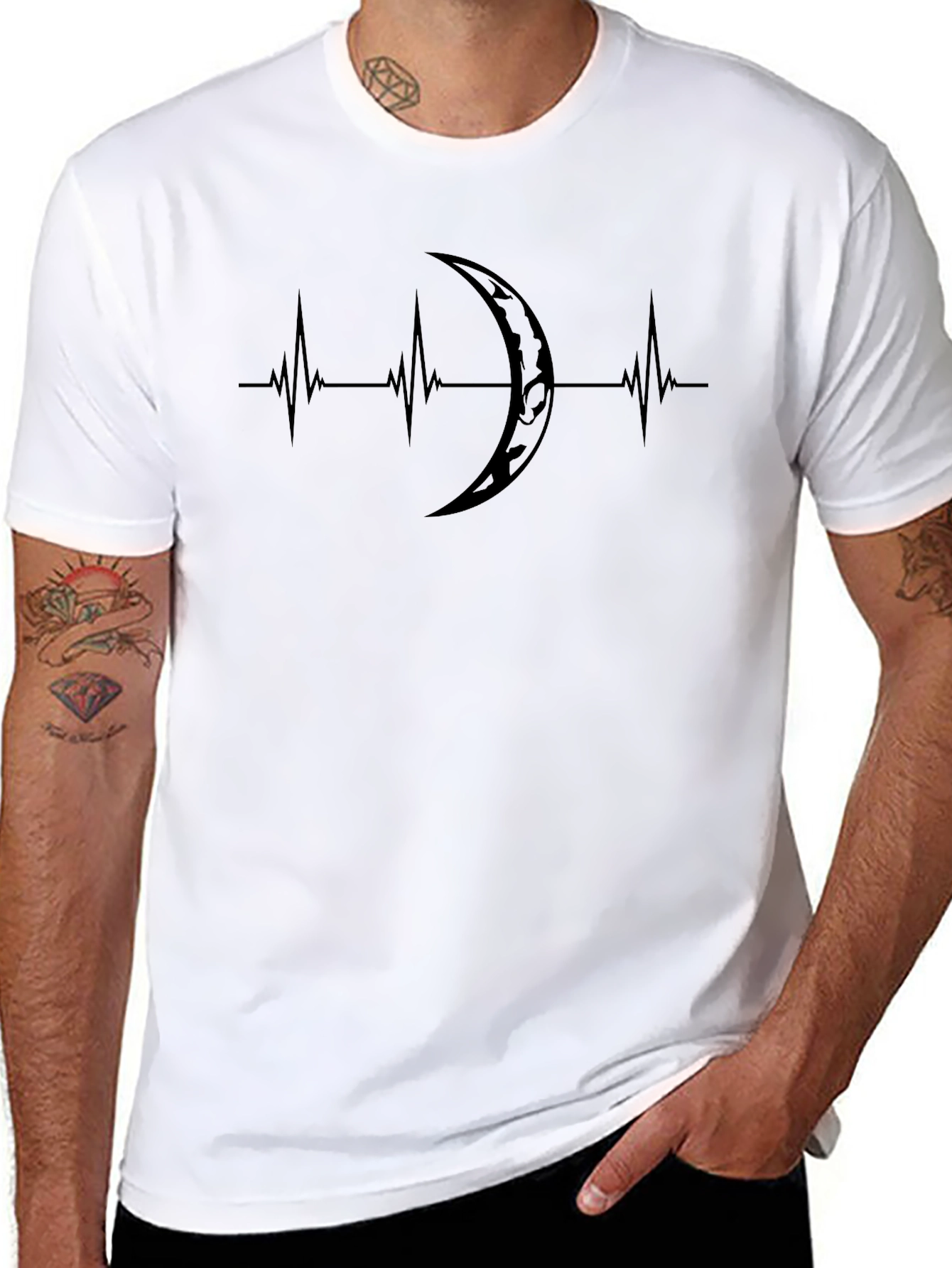 Moon Phase Heartbeat Graphic T-Shirt