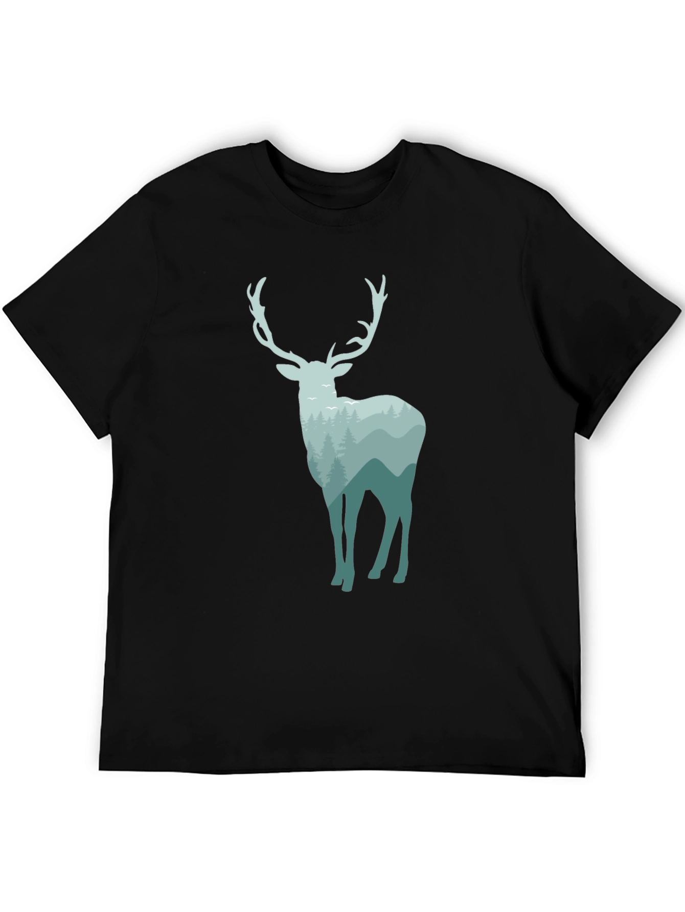 Nature Deer Graphic Tee - Black Cotton Blend