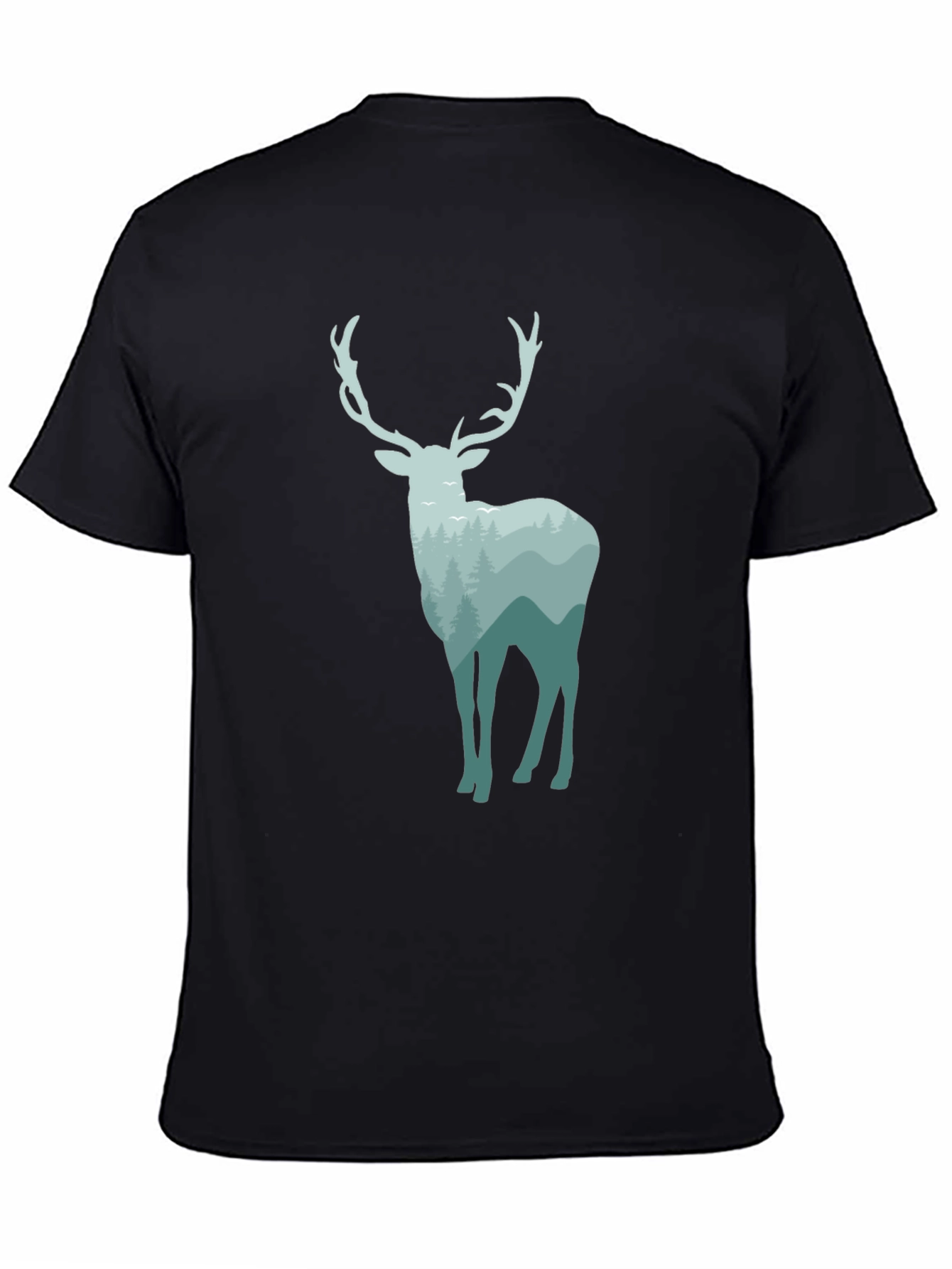 Nature Deer Graphic Tee - Black Cotton Blend