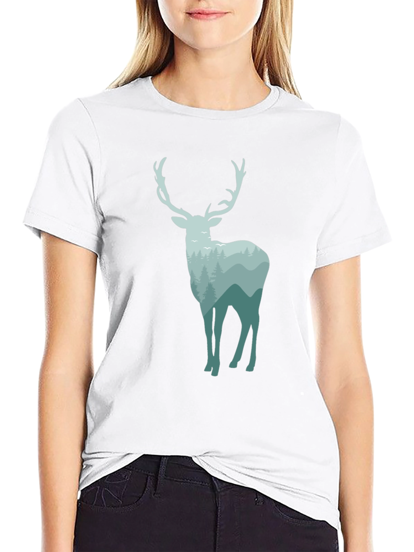 Nature Deer Graphic Tee - Black Cotton Blend