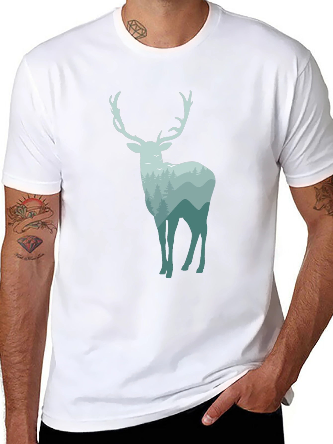 Nature Deer Graphic Tee - Black Cotton Blend