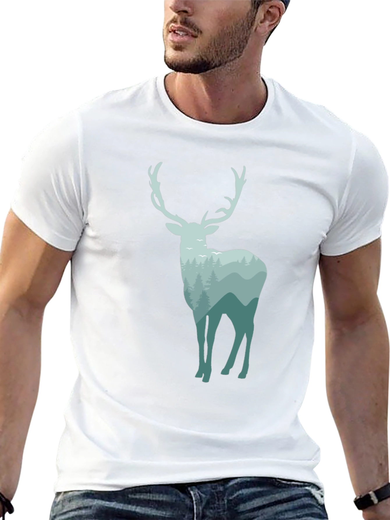 Nature Deer Graphic Tee - Black Cotton Blend