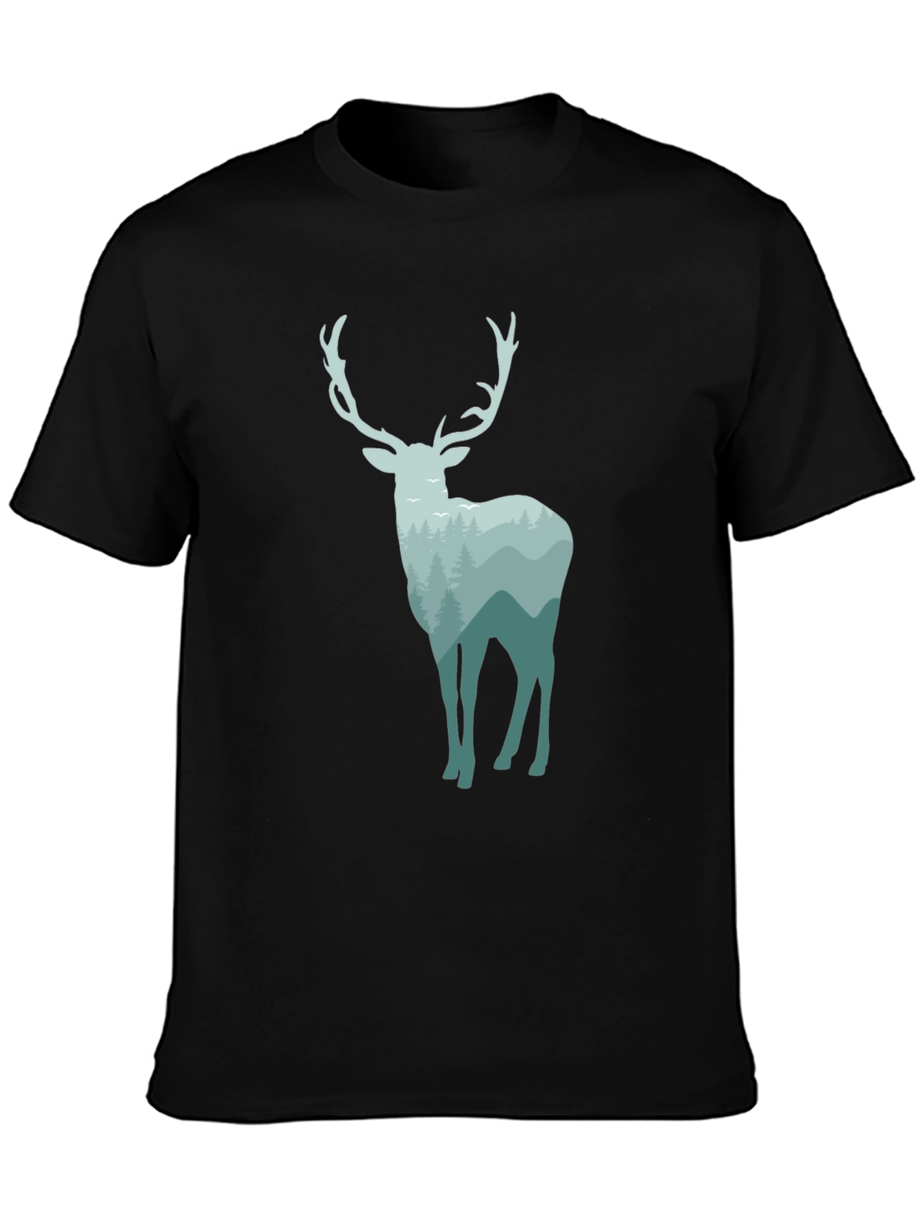 Nature Deer Graphic Tee - Black Cotton Blend