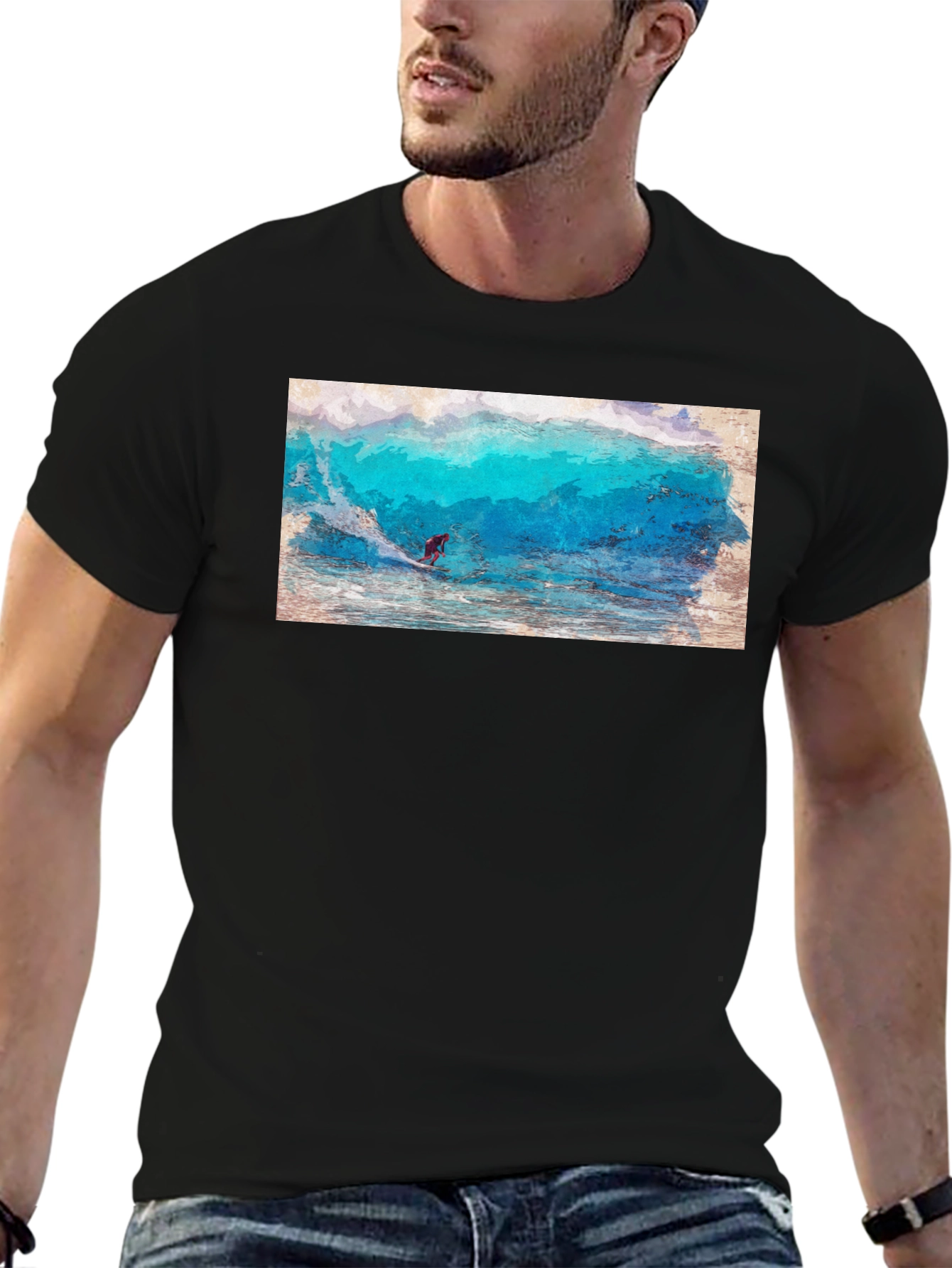 Surfer Wave Graphic Black T-Shirt