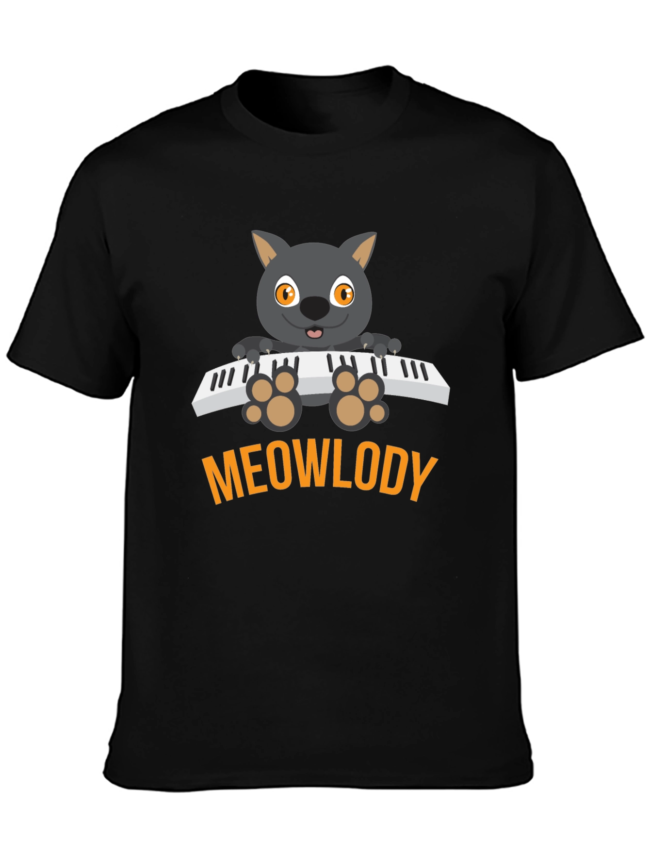 Meowlody Cat Playing Piano Black Graphic Tee