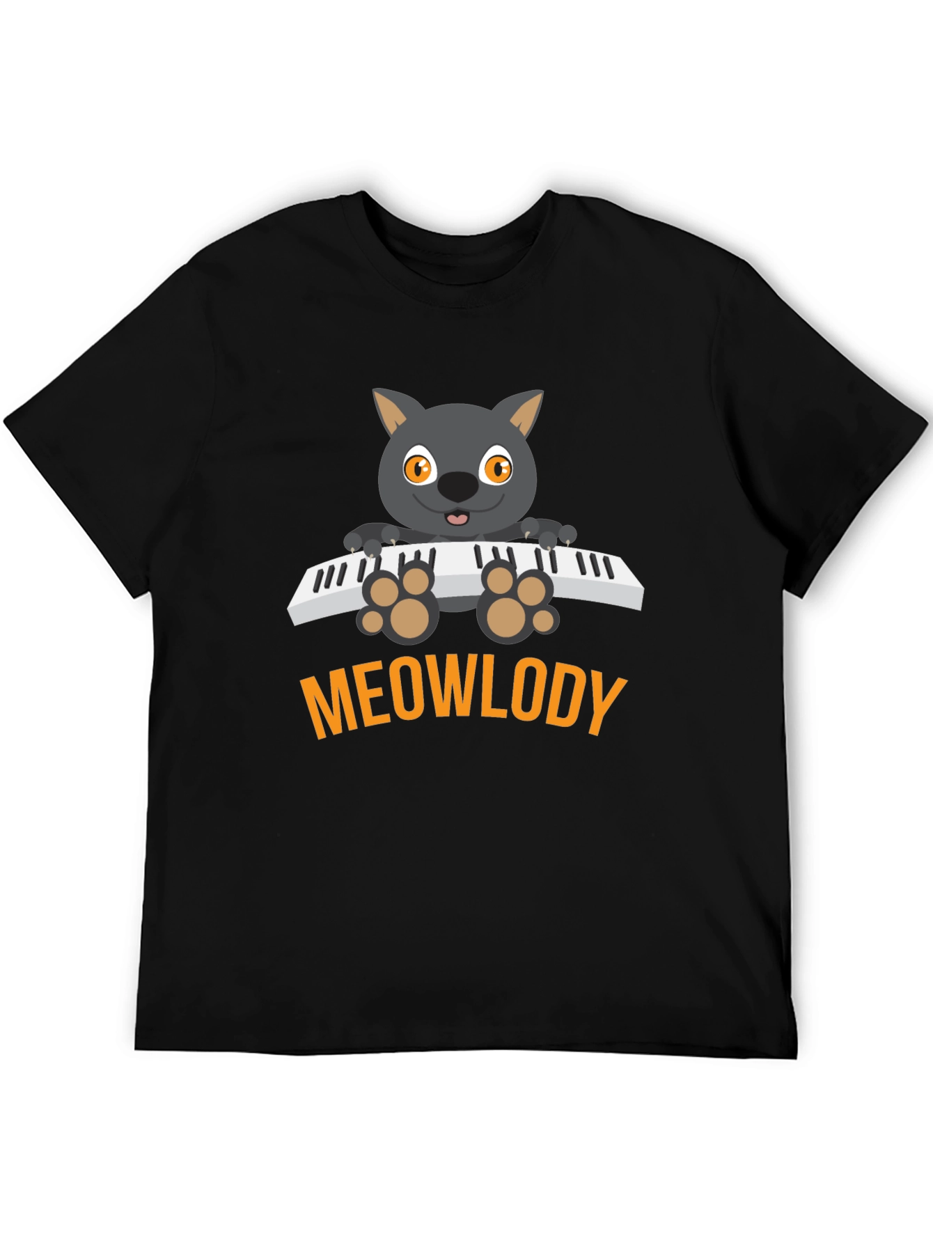 Meowlody Cat Playing Piano Black Graphic Tee