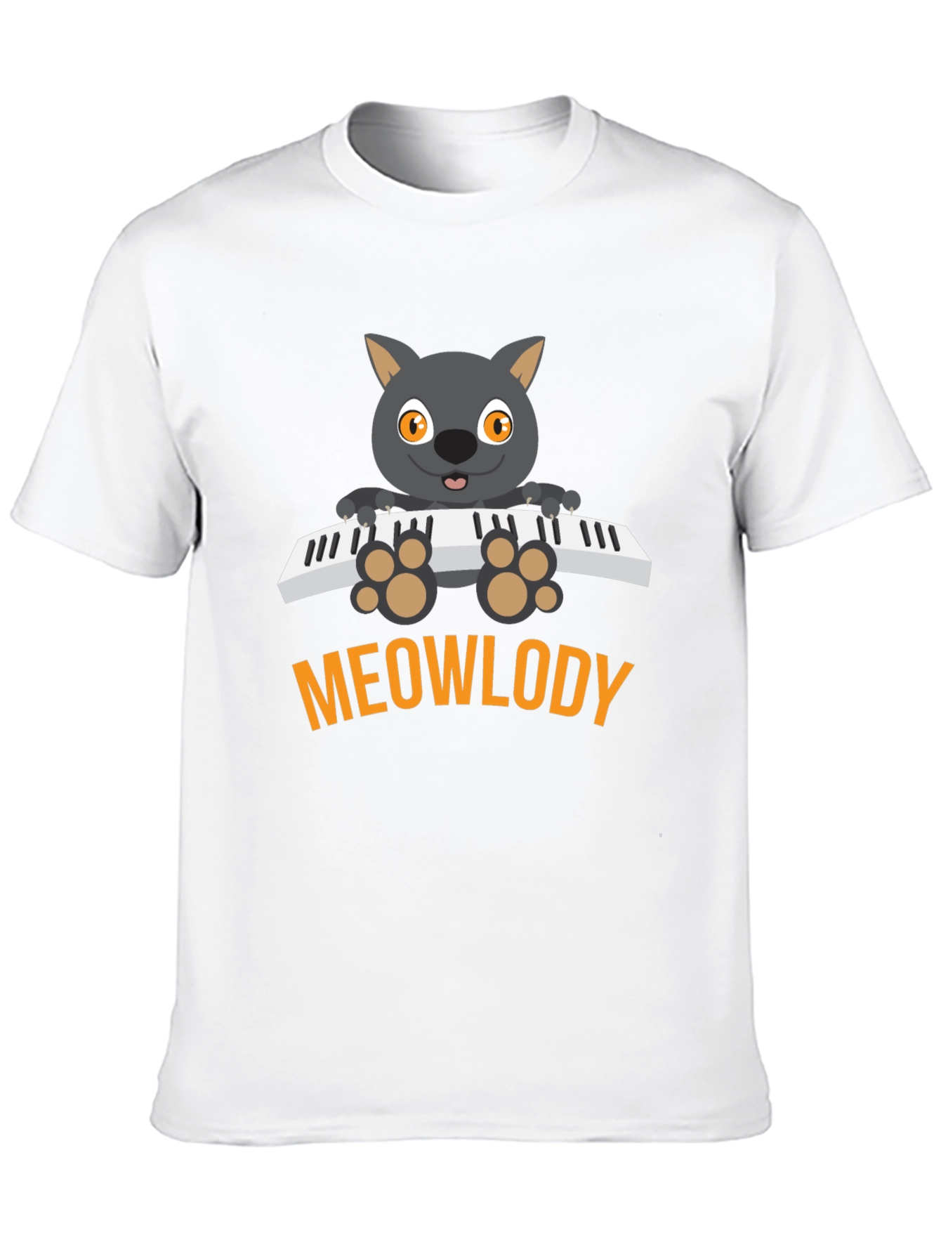 Meowlody Cat Playing Piano Black Graphic Tee