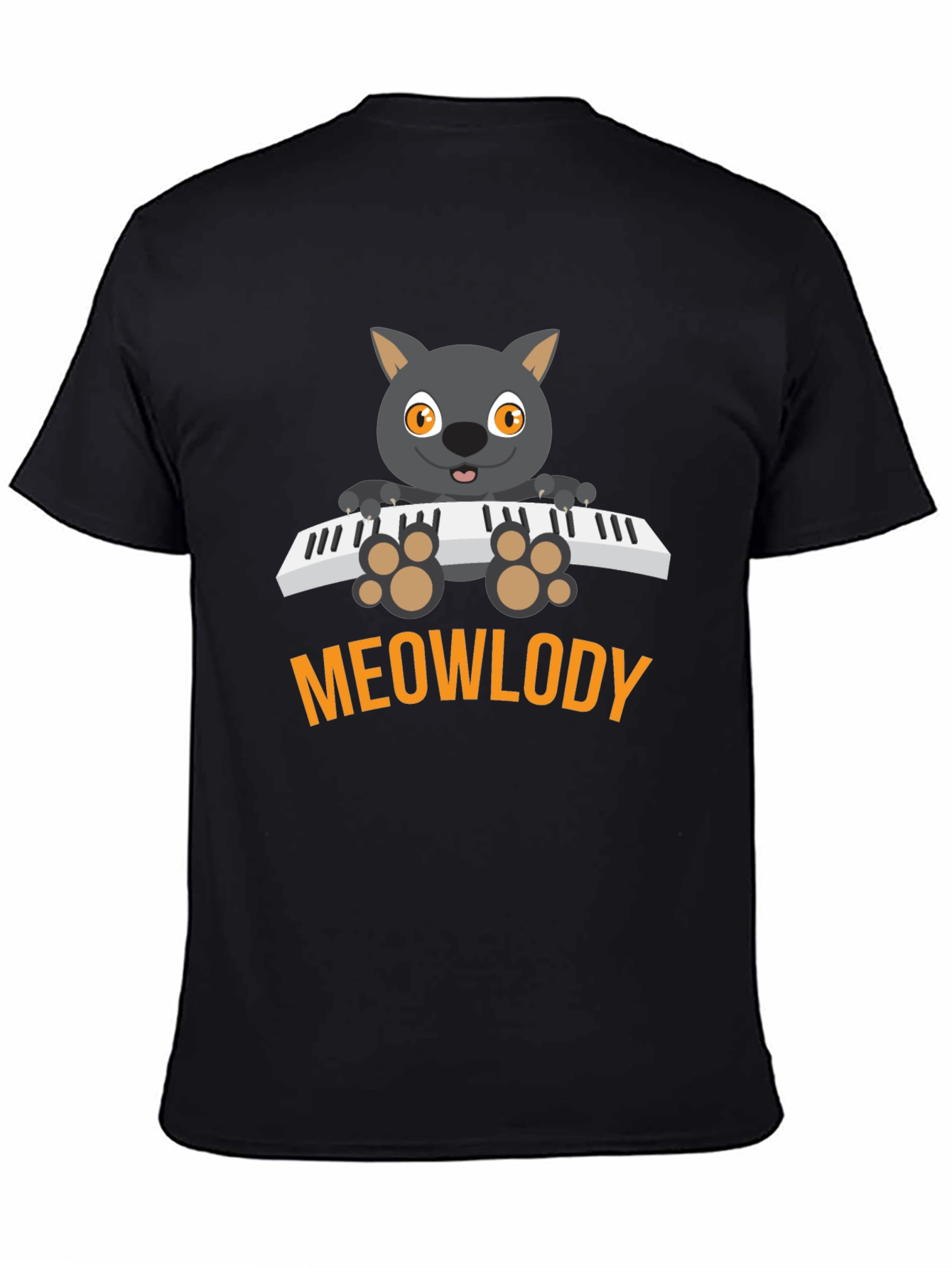 Meowlody Cat Playing Piano Black Graphic Tee