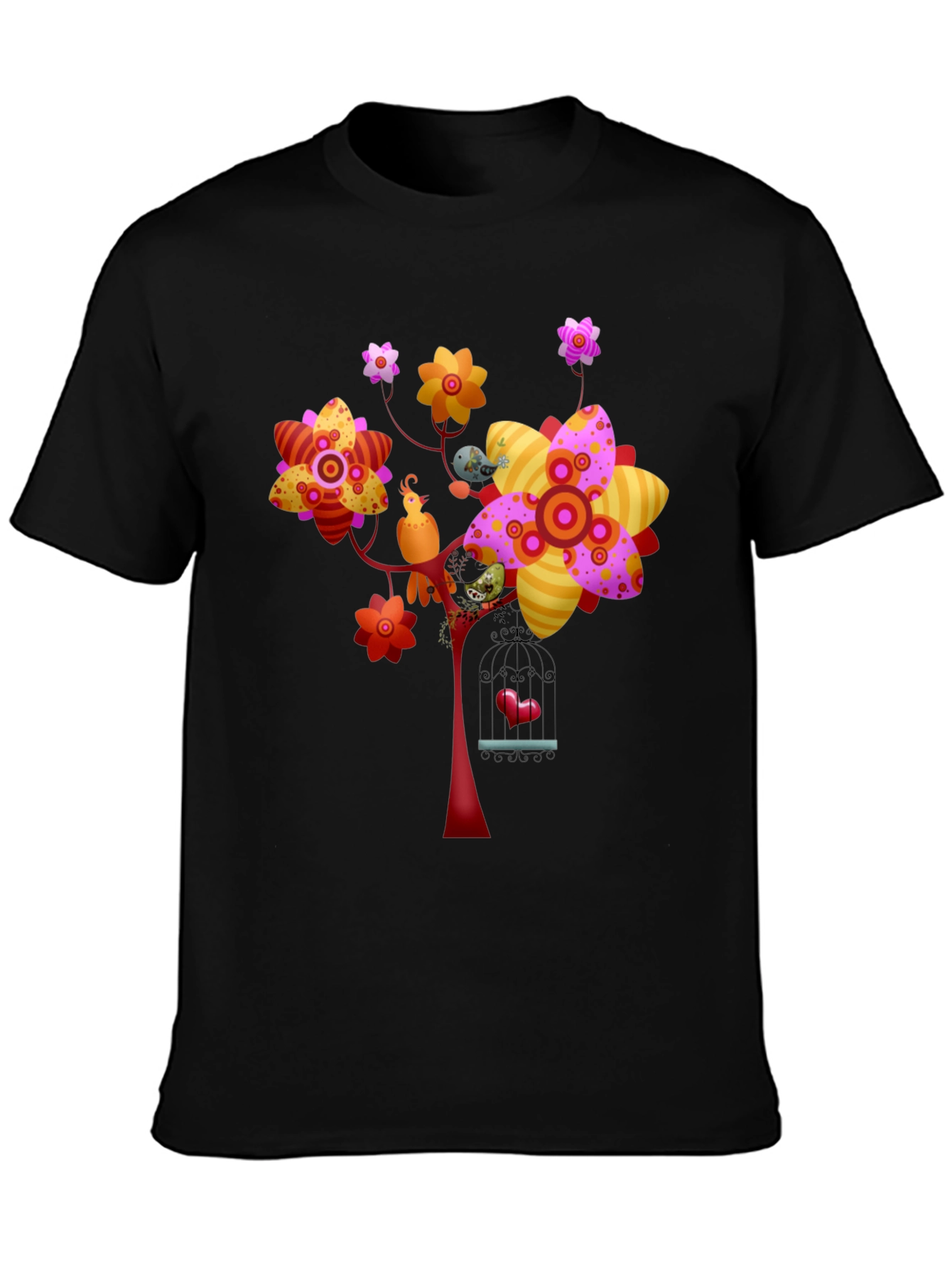 Floral Birdcage Graphic Tee - Unique Design
