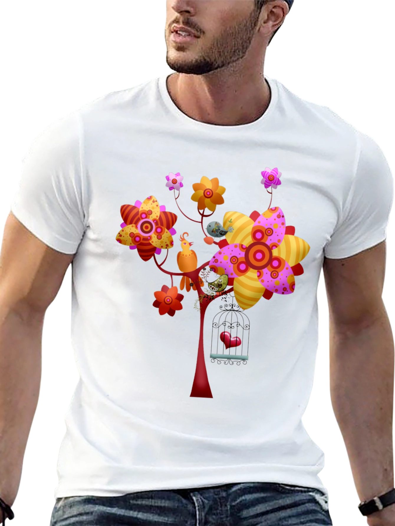 Floral Birdcage Graphic Tee - Unique Design