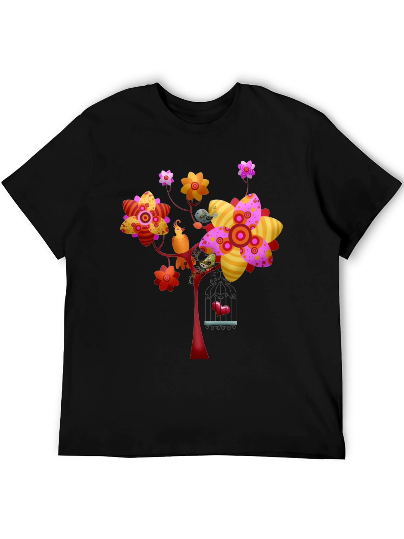 Floral Birdcage Graphic Tee - Unique Design
