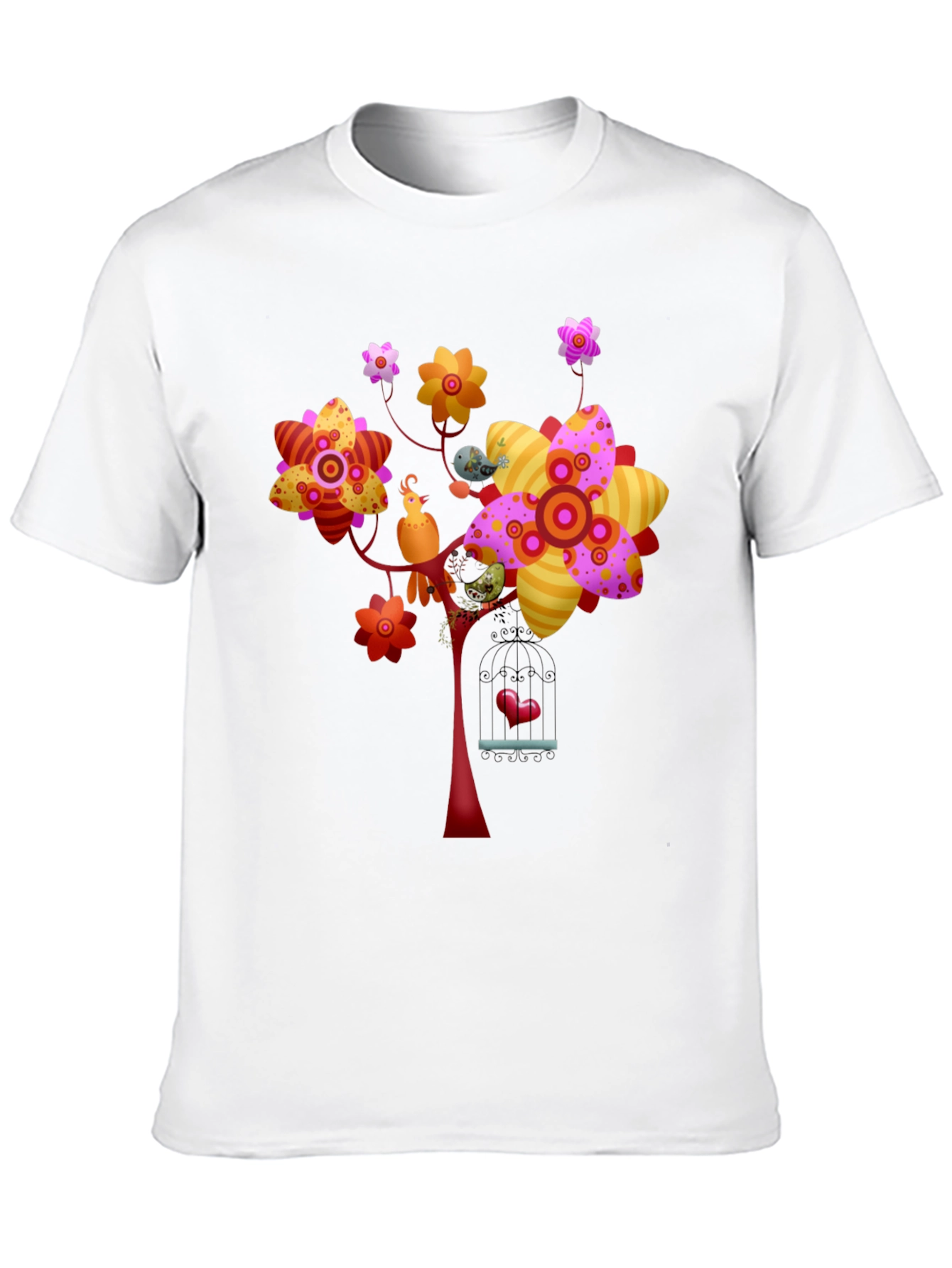 Floral Birdcage Graphic Tee - Unique Design