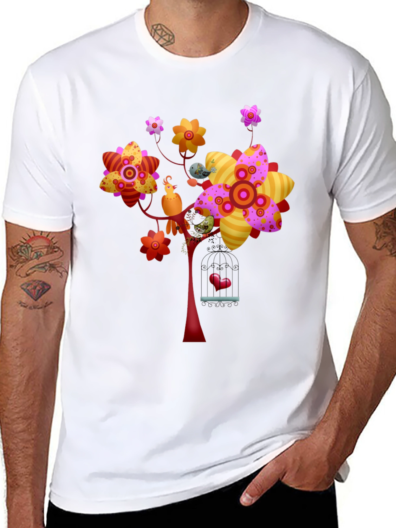 Floral Birdcage Graphic Tee - Unique Design