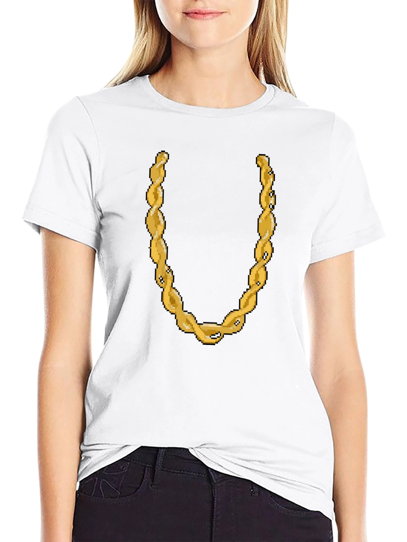 Pixelated Gold Chain Graphic Tee - Black