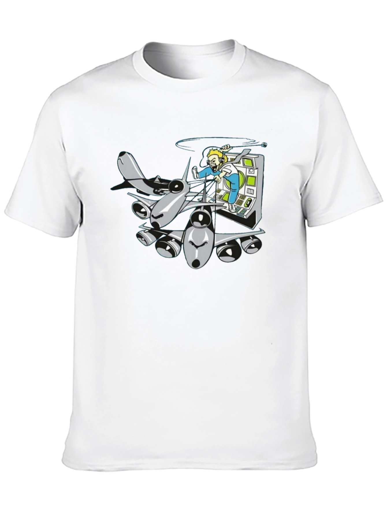 Cartoon Plane Pilot Black T-Shirt