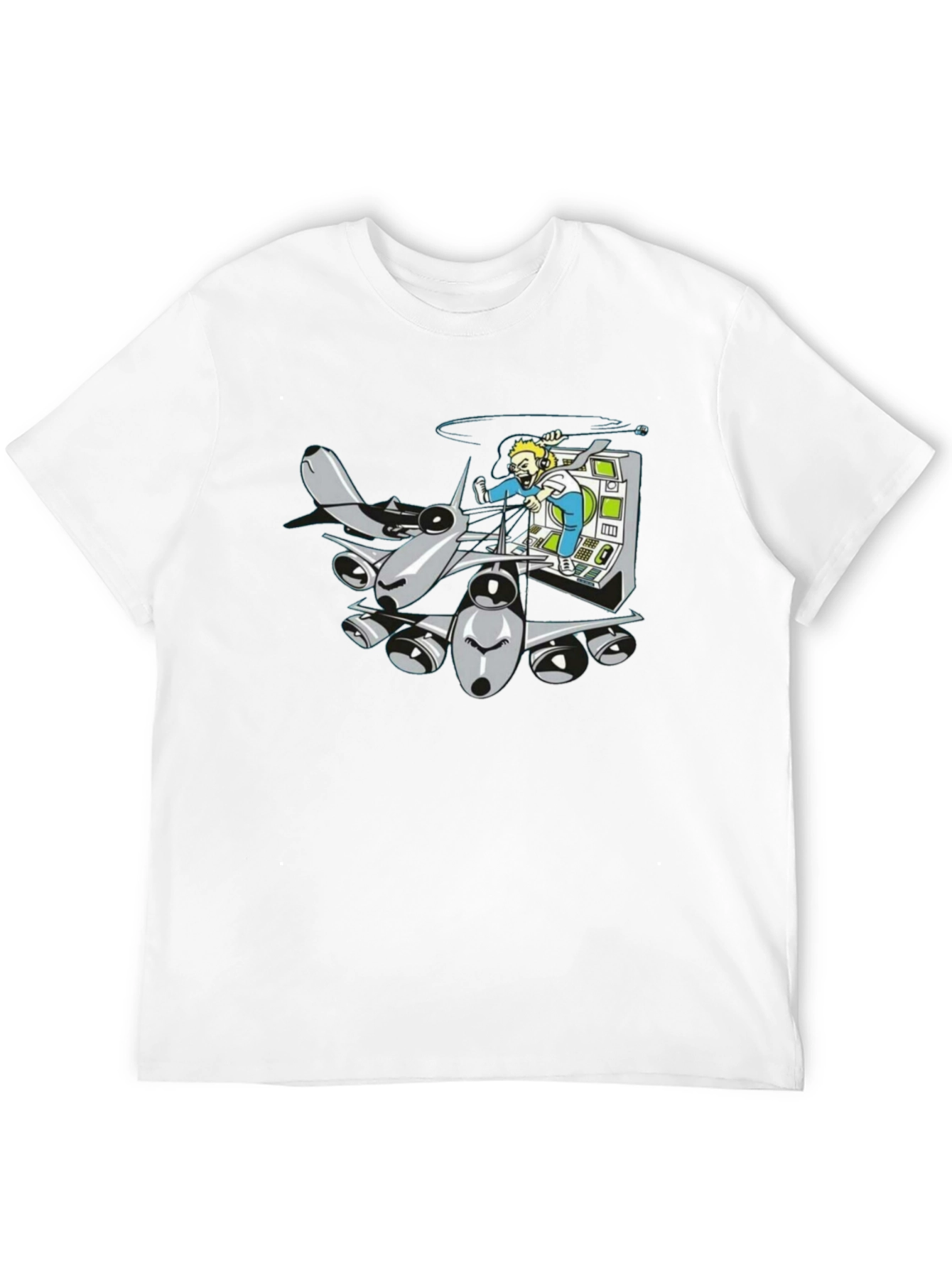 Cartoon Plane Pilot Black T-Shirt