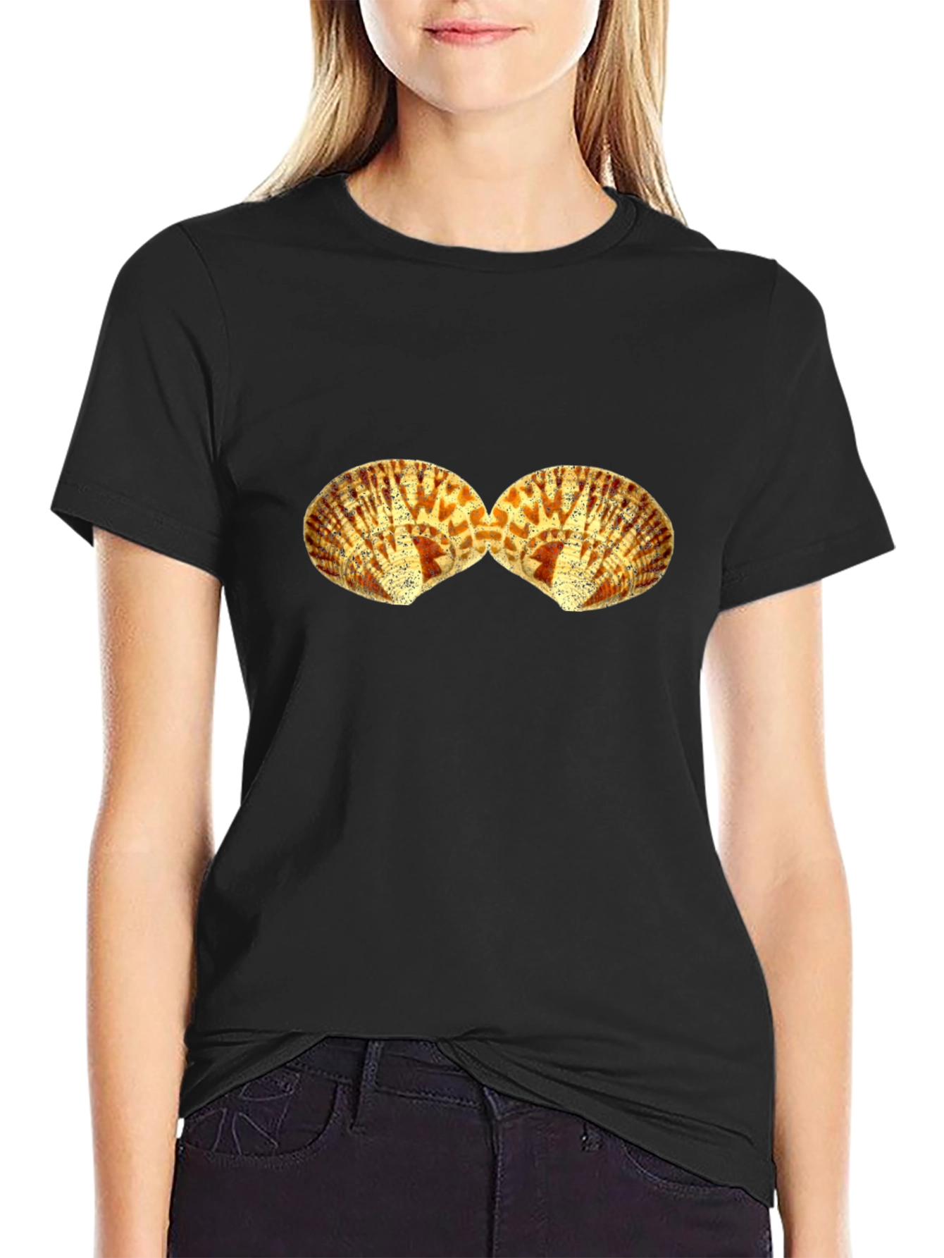 Seashell Graphic Tee - Black Cotton T-Shirt