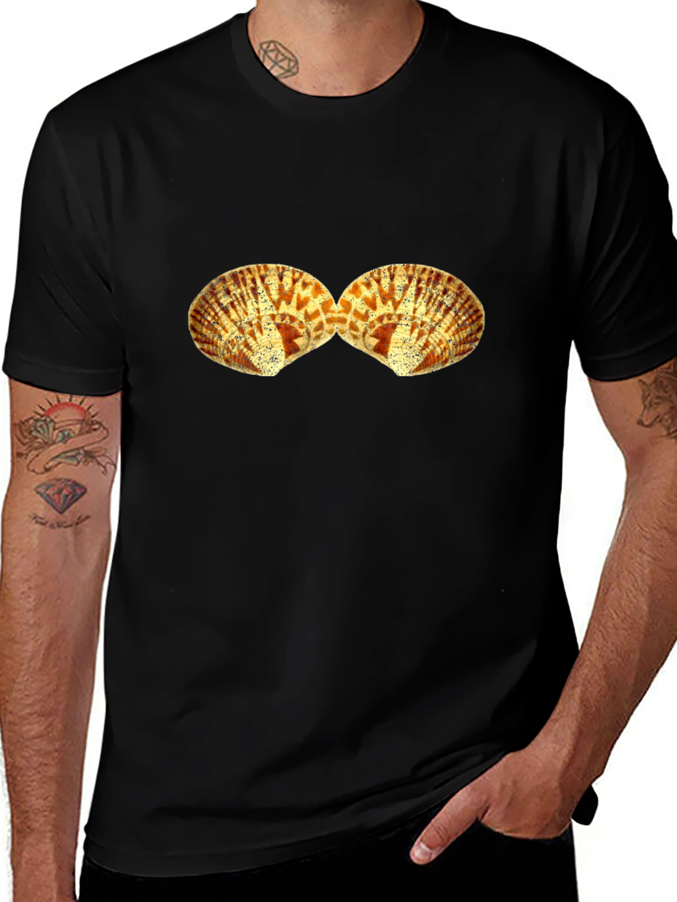 Seashell Graphic Tee - Black Cotton T-Shirt