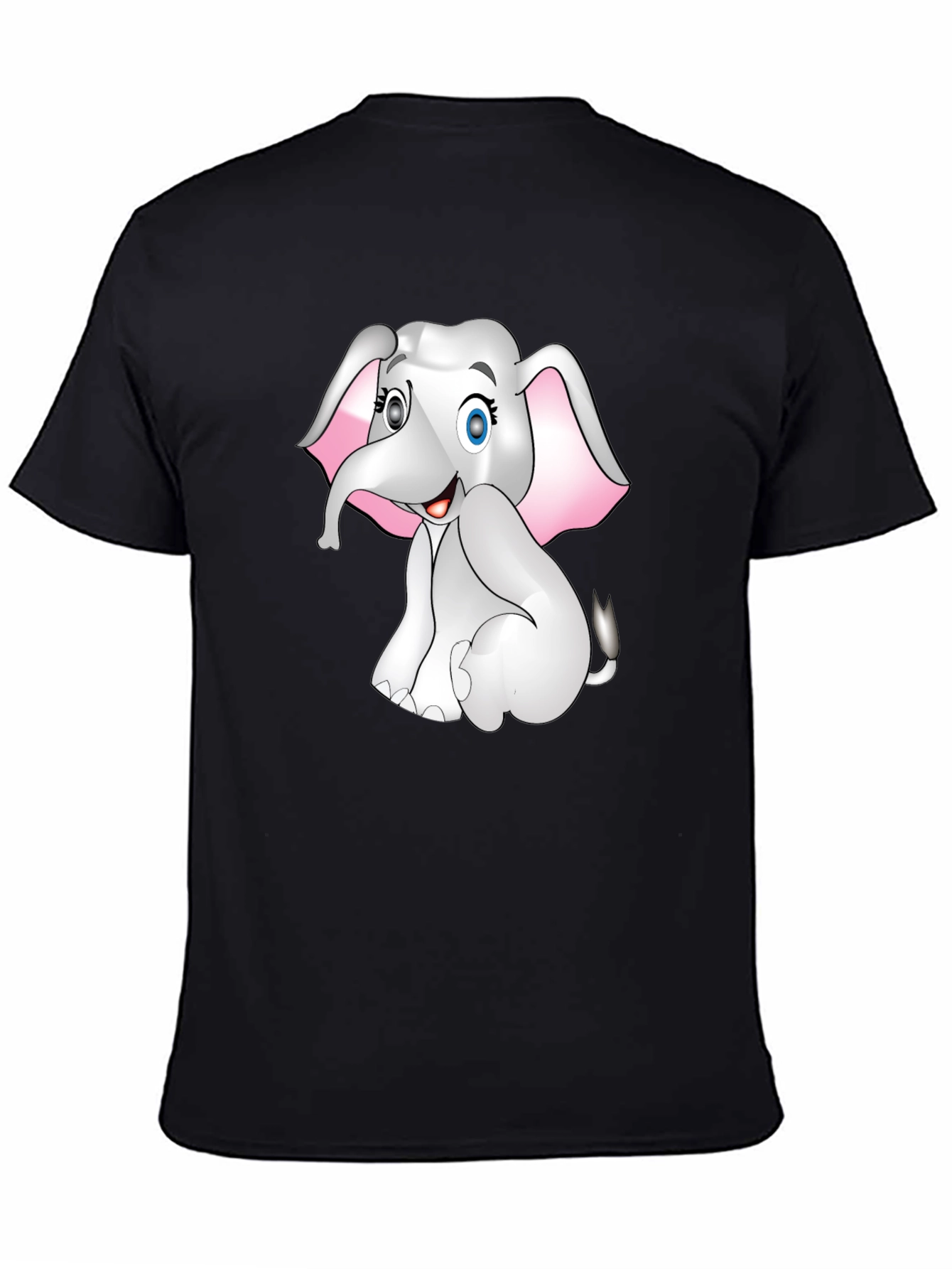 Cute Cartoon Elephant Graphic Print Tee - Black