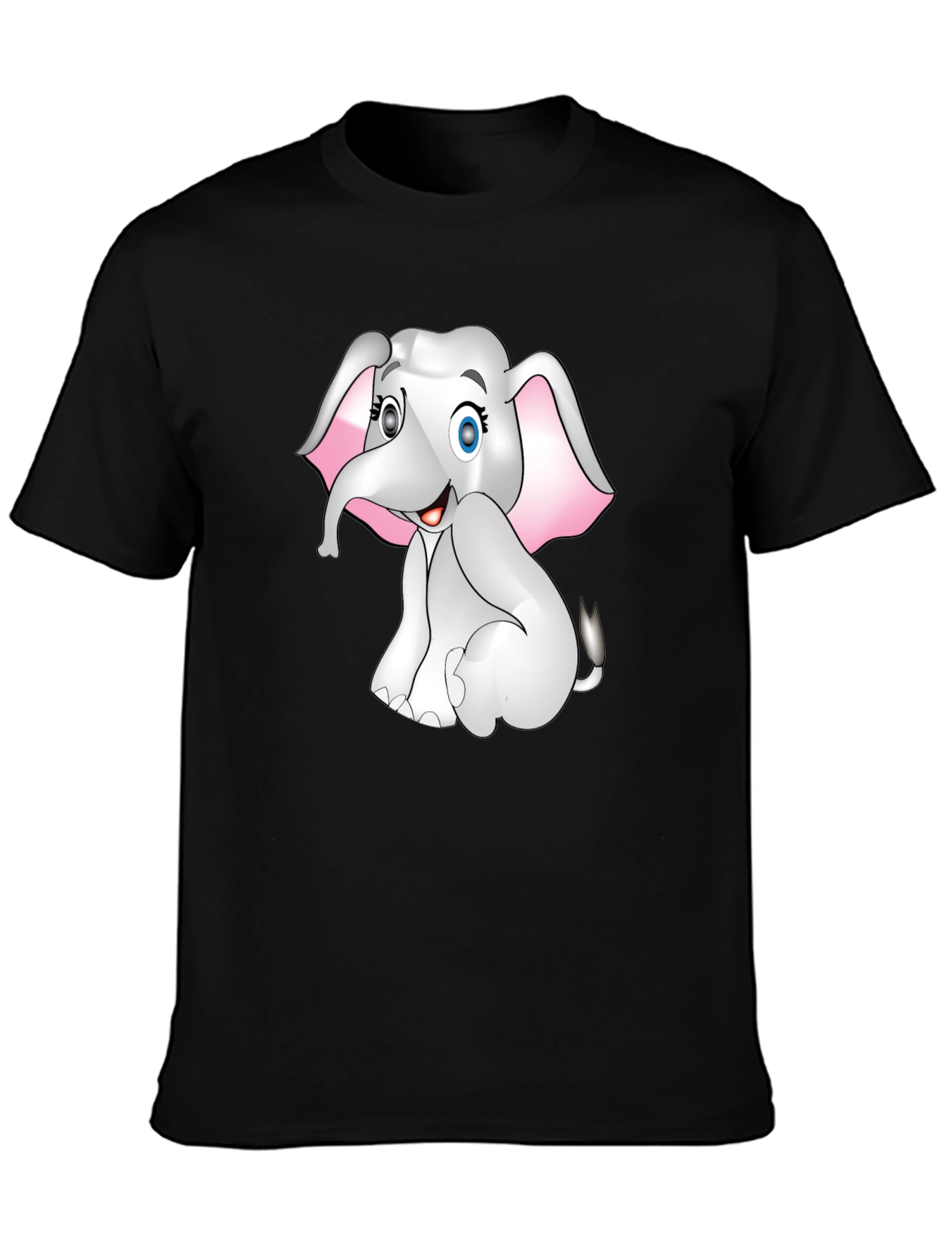 Cute Cartoon Elephant Graphic Print Tee - Black