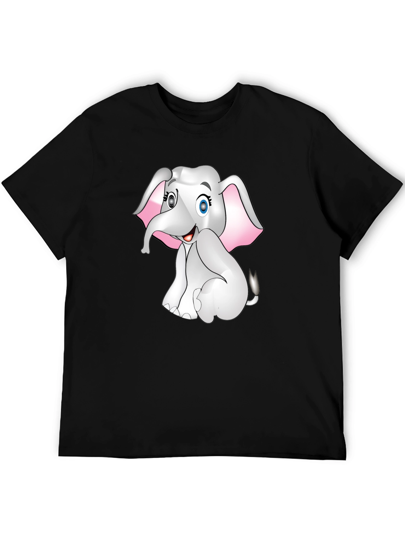Cute Cartoon Elephant Graphic Print Tee - Black