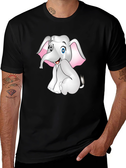 Cute Cartoon Elephant Graphic Print Tee - Black