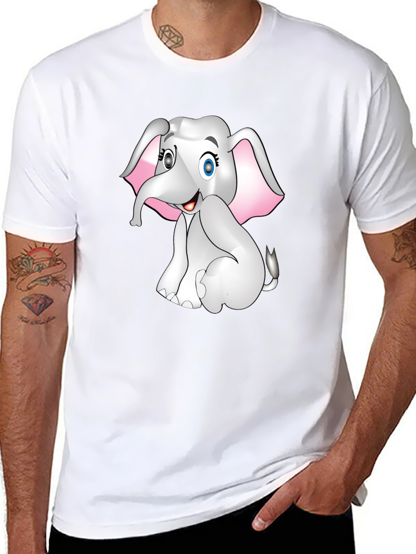 Cute Cartoon Elephant Graphic Print Tee - Black