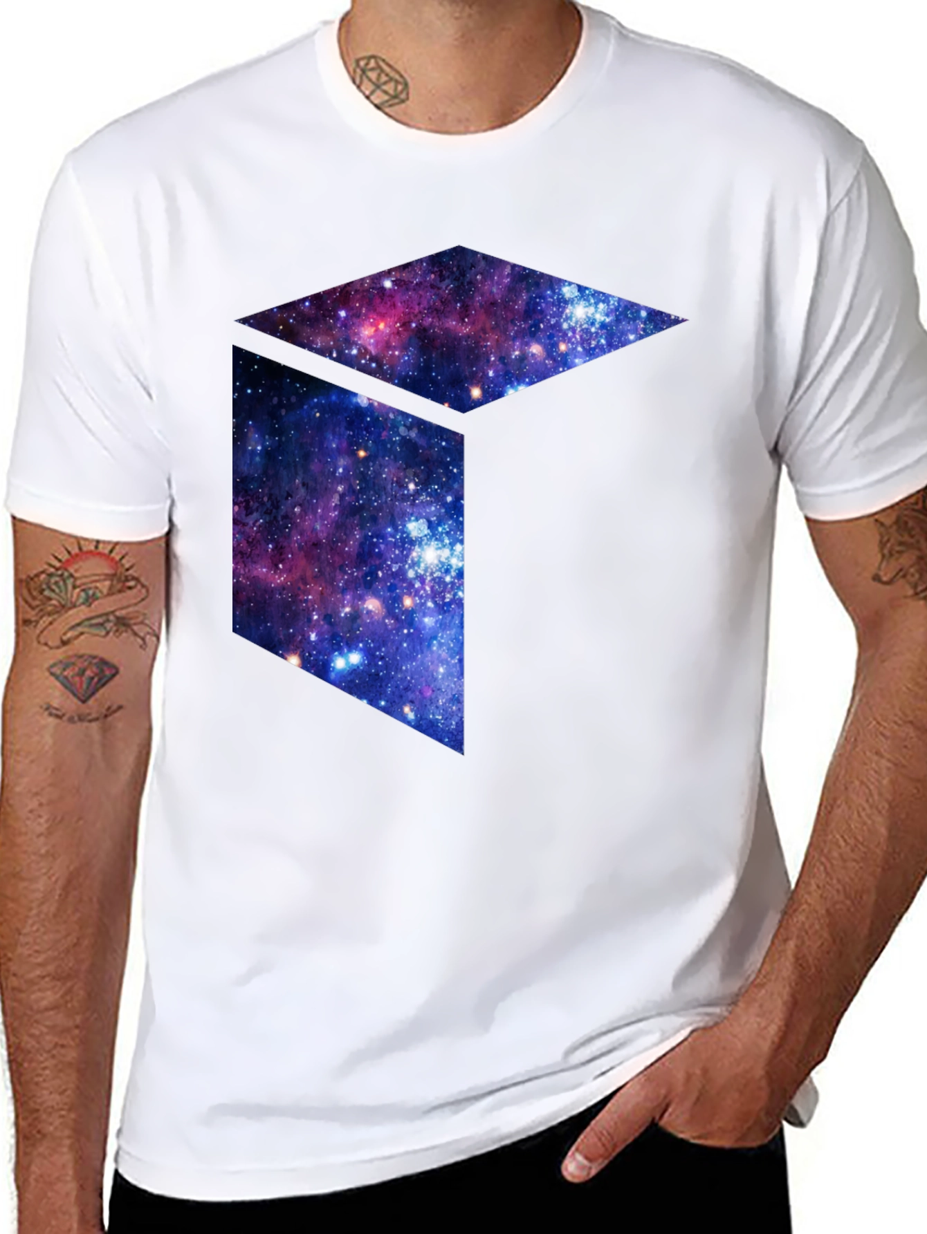 Galaxy Cube Graphic Tee - Black Cotton Blend