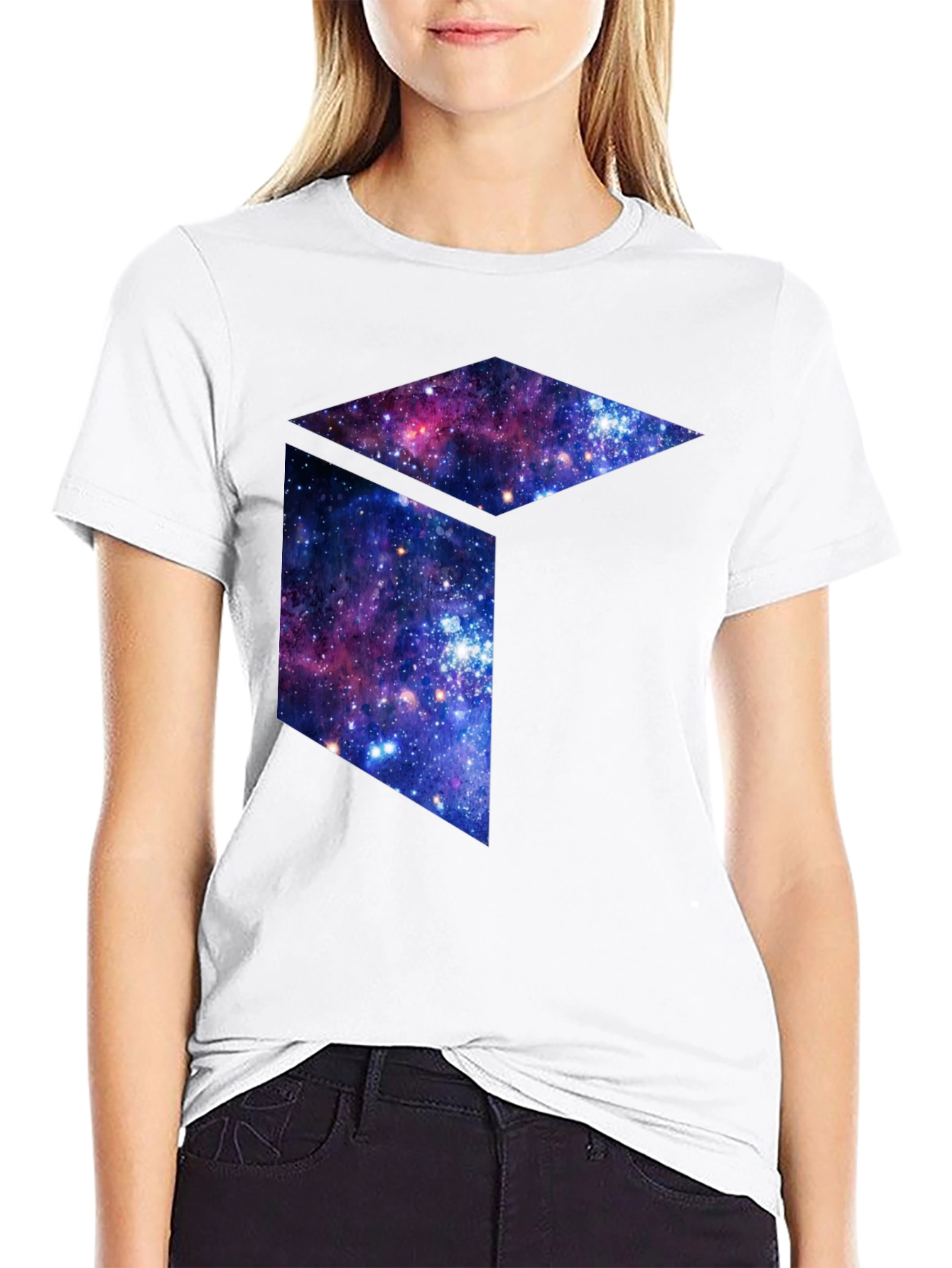Galaxy Cube Graphic Tee - Black Cotton Blend