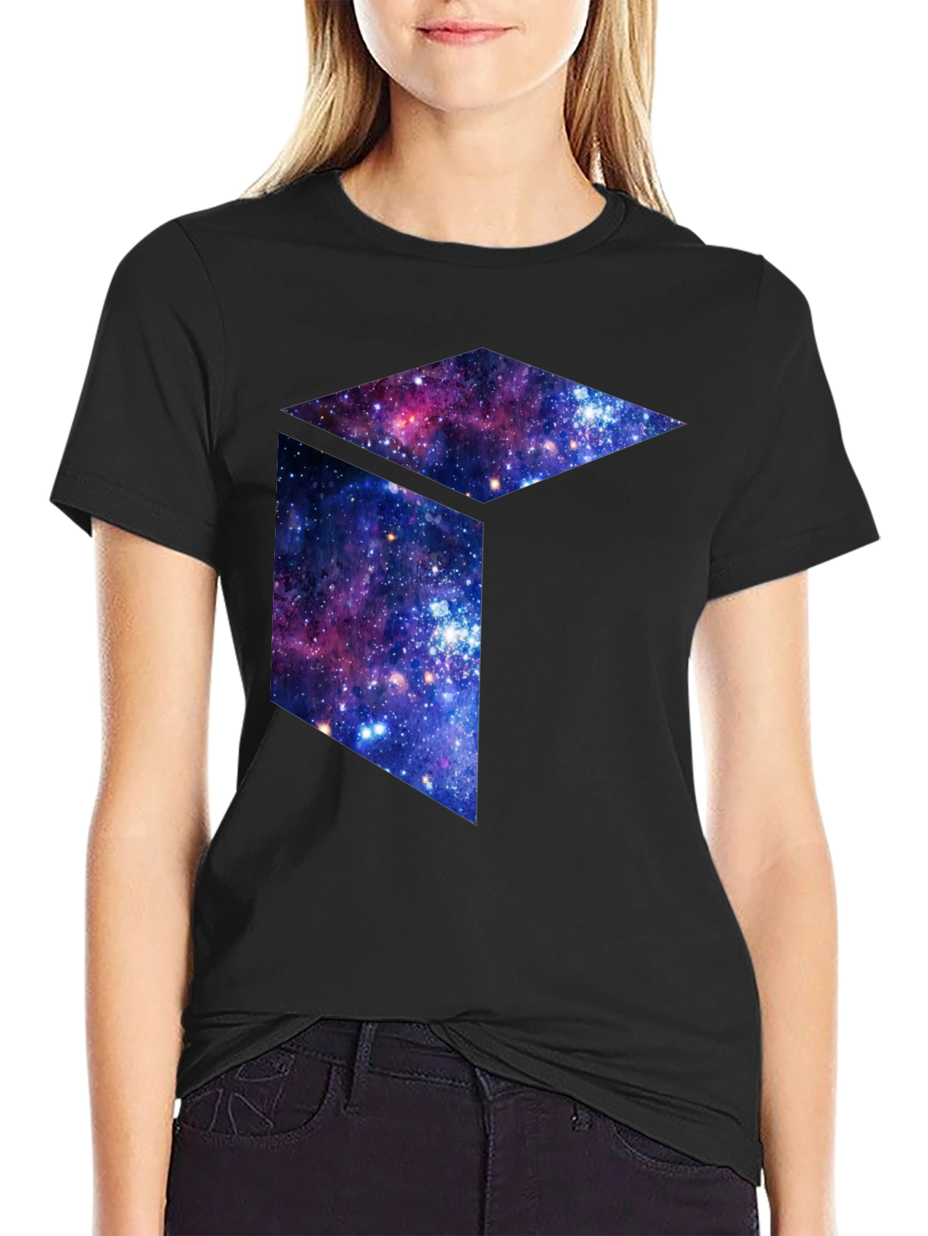 Galaxy Cube Graphic Tee - Black Cotton Blend