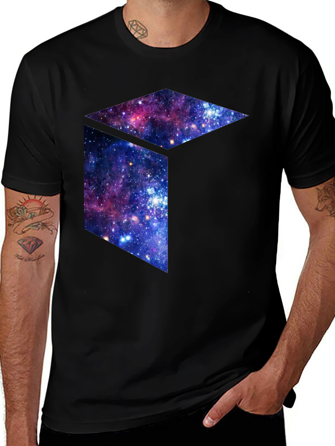 Galaxy Cube Graphic Tee - Black Cotton Blend