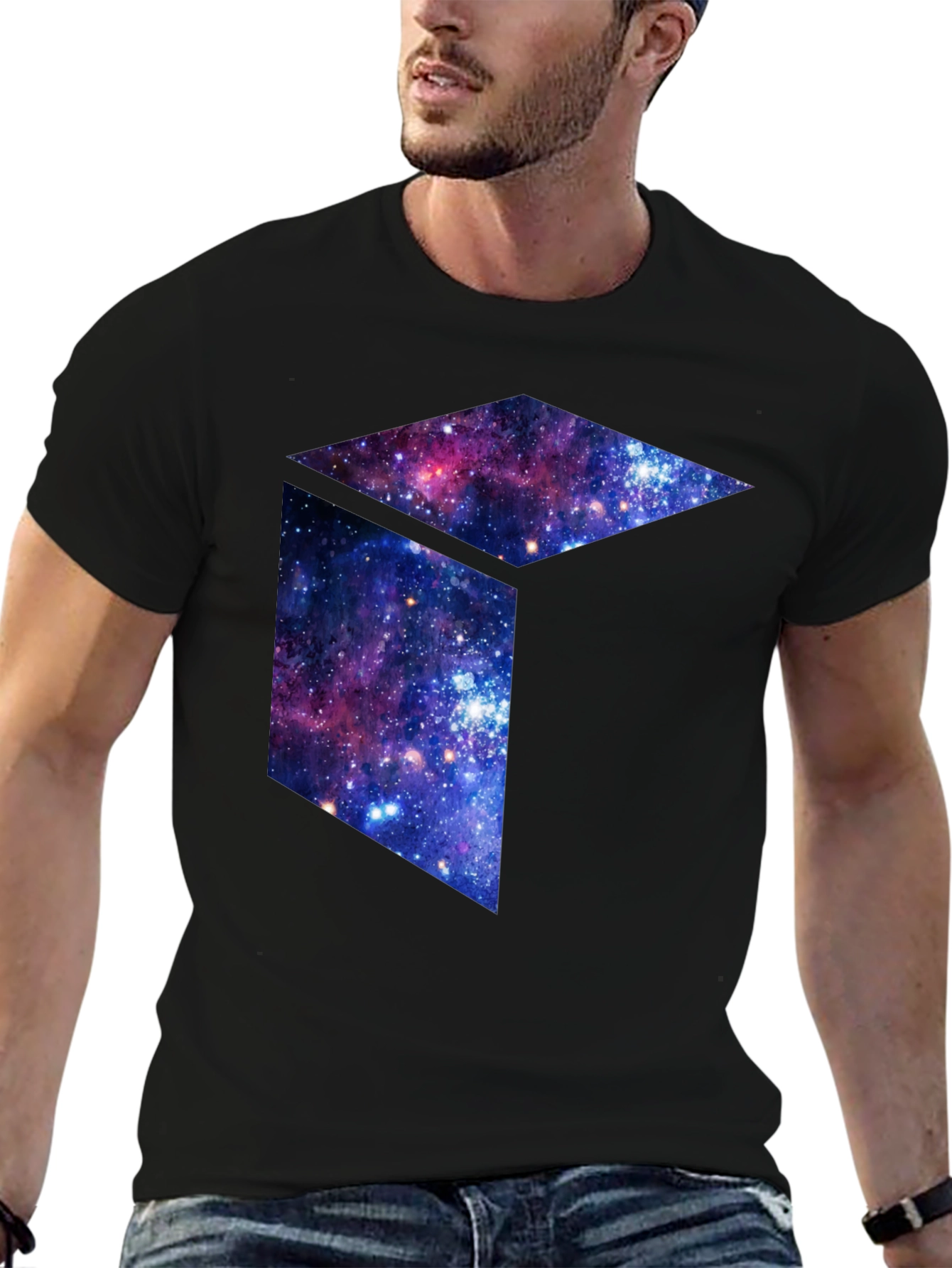 Galaxy Cube Graphic Tee - Black Cotton Blend