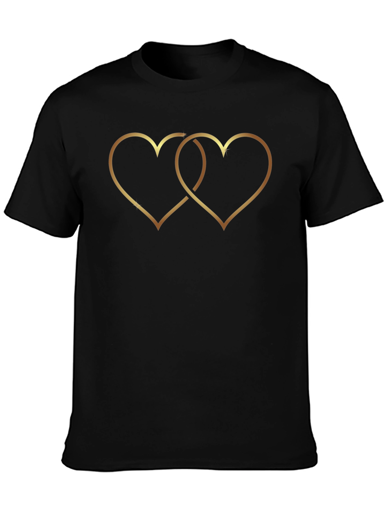 Golden Interlocked Hearts Black T-Shirt